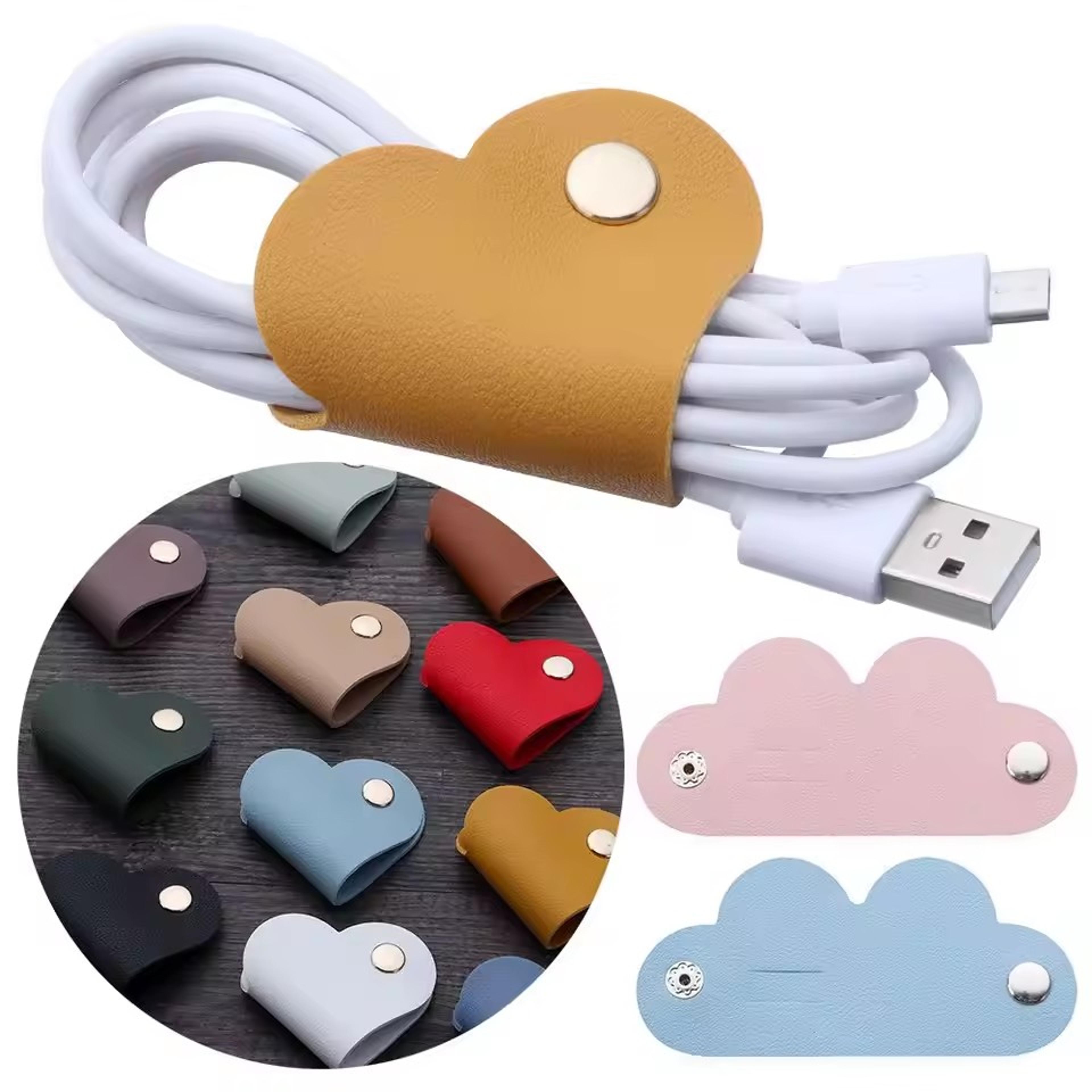 PU Leather Data Cable Organizer Multifunctional Heartshaped Clip Hub Phone Data Storage Winding Cli 2