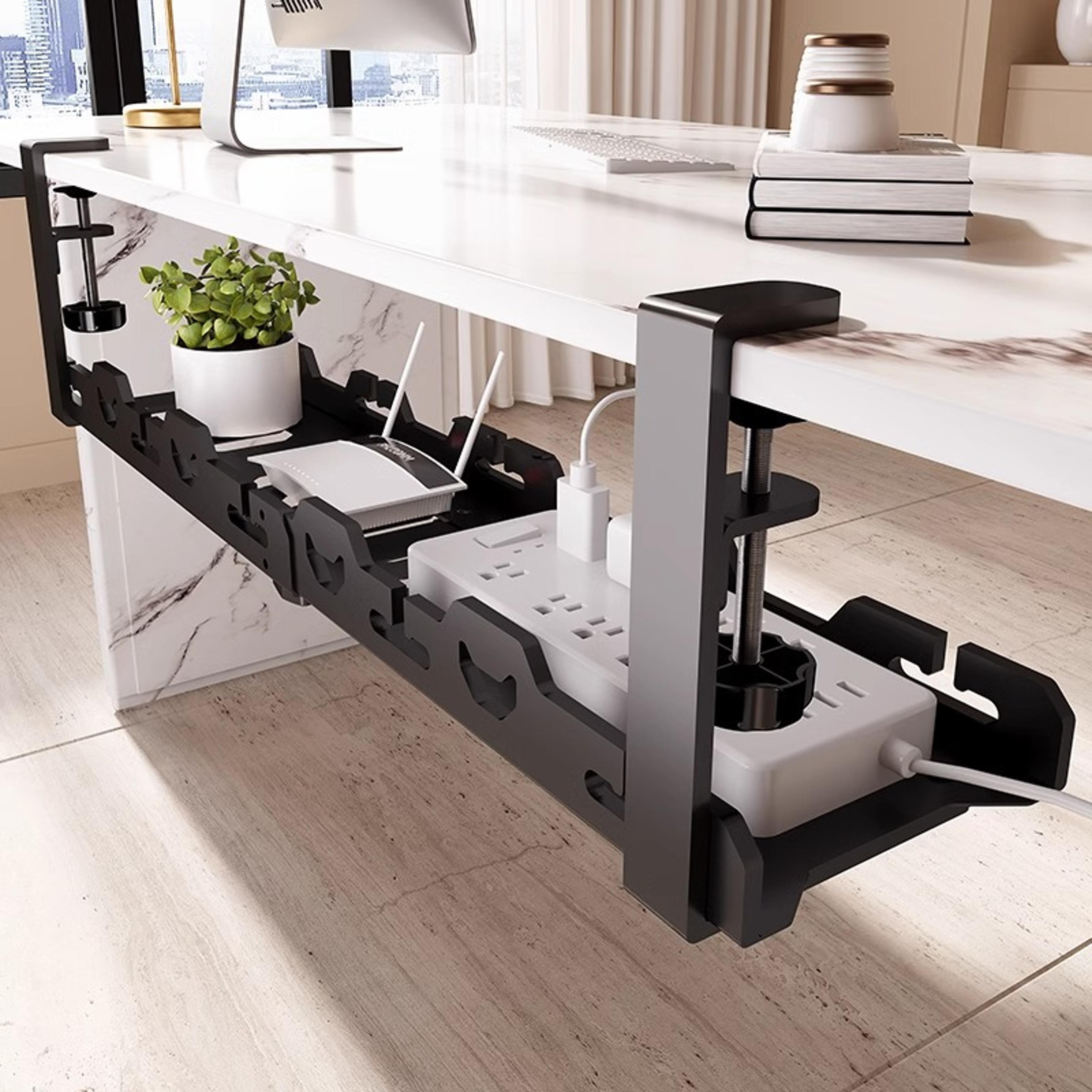 metal cable management tray telescopic under table storage rack wire organizer no punching home office desk storage