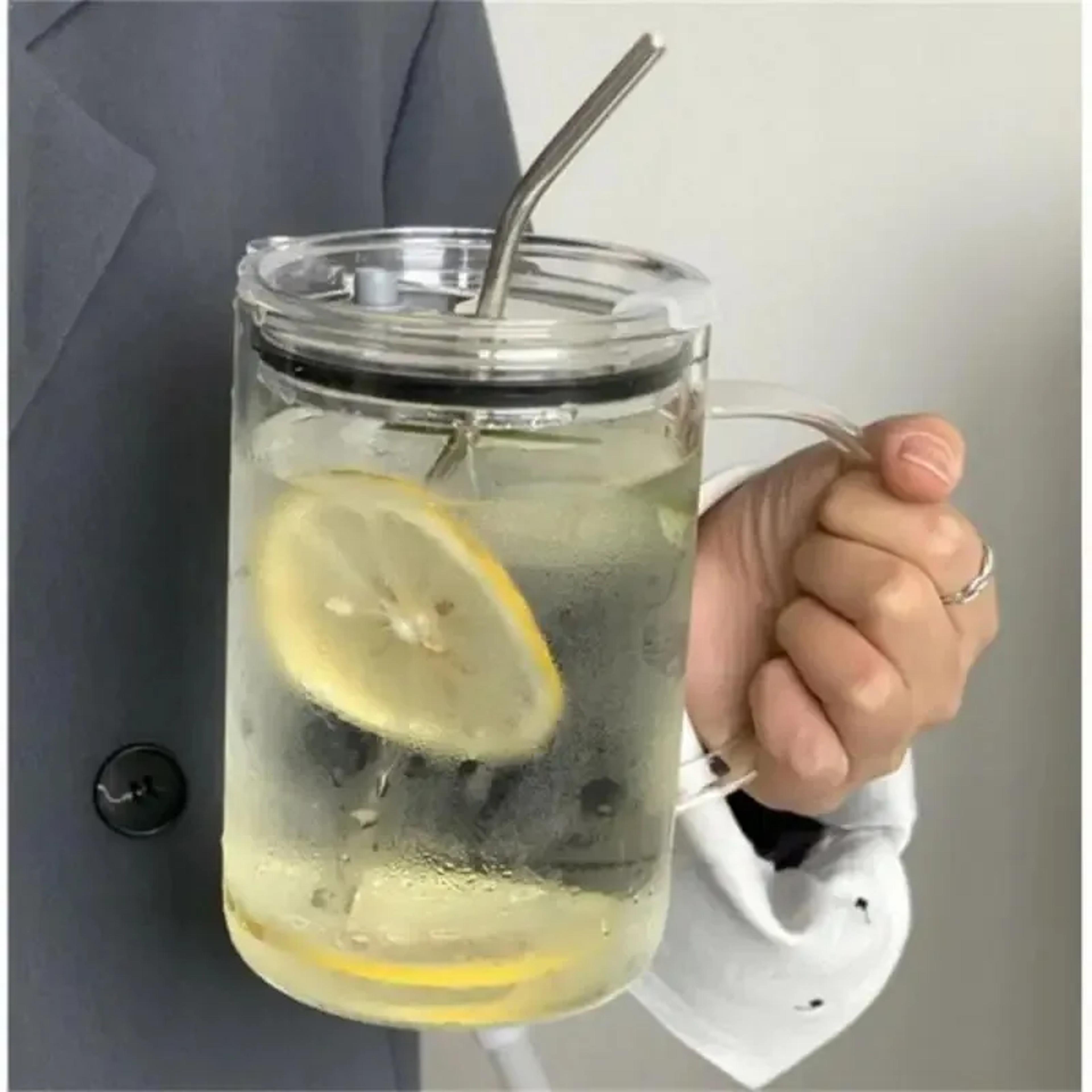 Glass Drinking Tumbler With Lid And Straw Transparent Coffee Mug Milk Juice Cup Mocha Glass Cup Jui 3