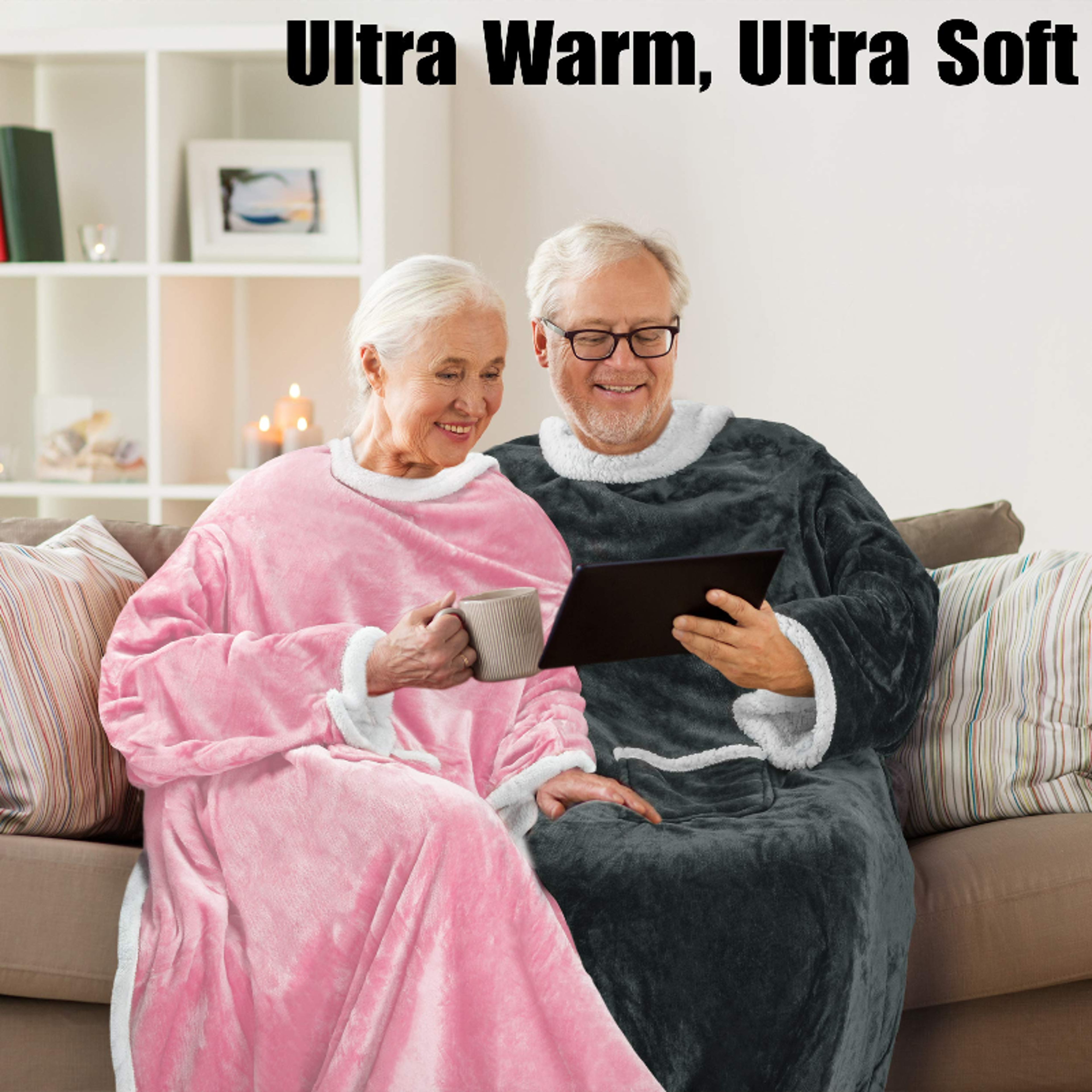 Soft Warm Cozy Throw Blanket Reversible Flannel TV Blanket Plush Fabric With Front Pocket For Sofa  3