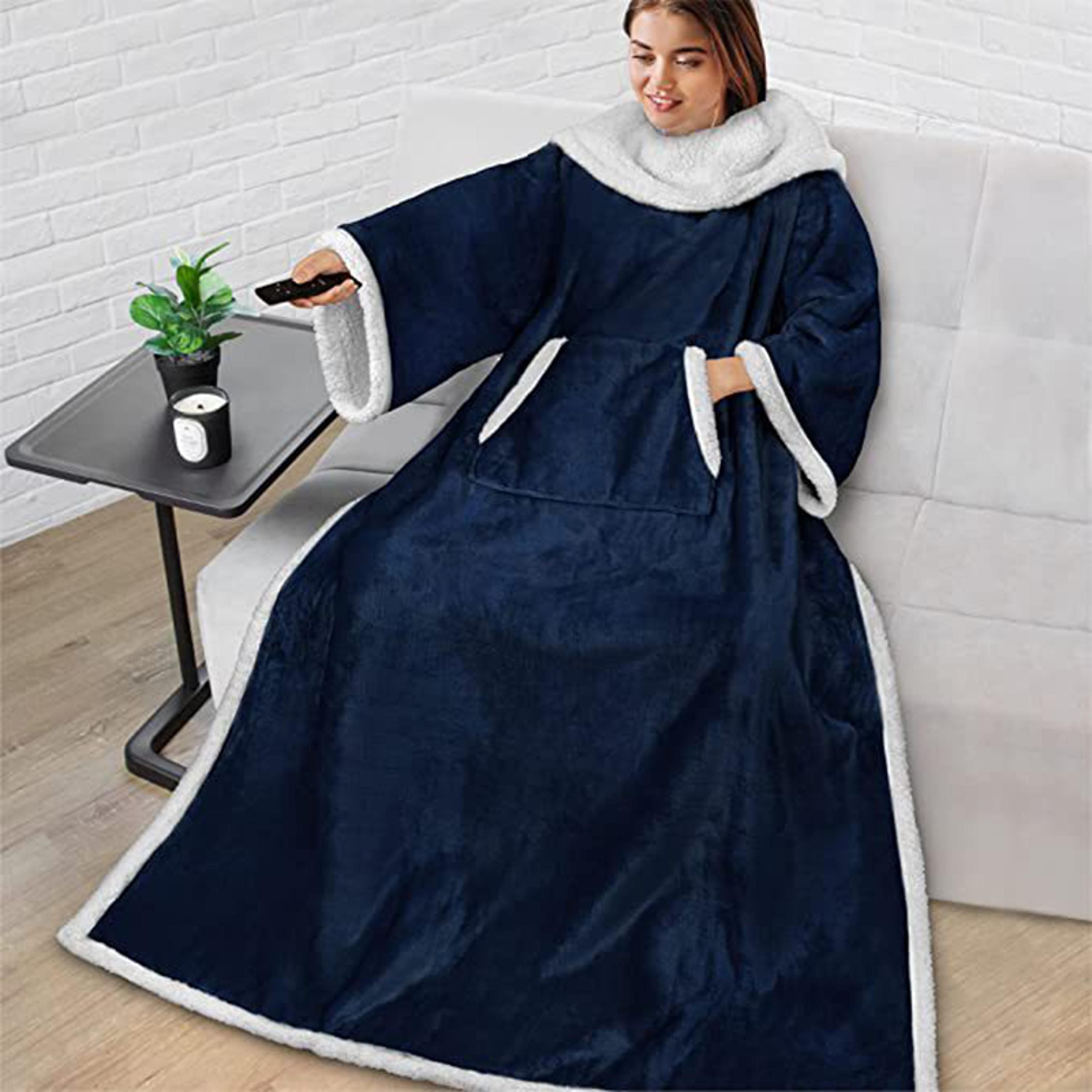 Soft Warm Cozy Throw Blanket Reversible Flannel TV Blanket Plush Fabric With Front Pocket For Sofa  7