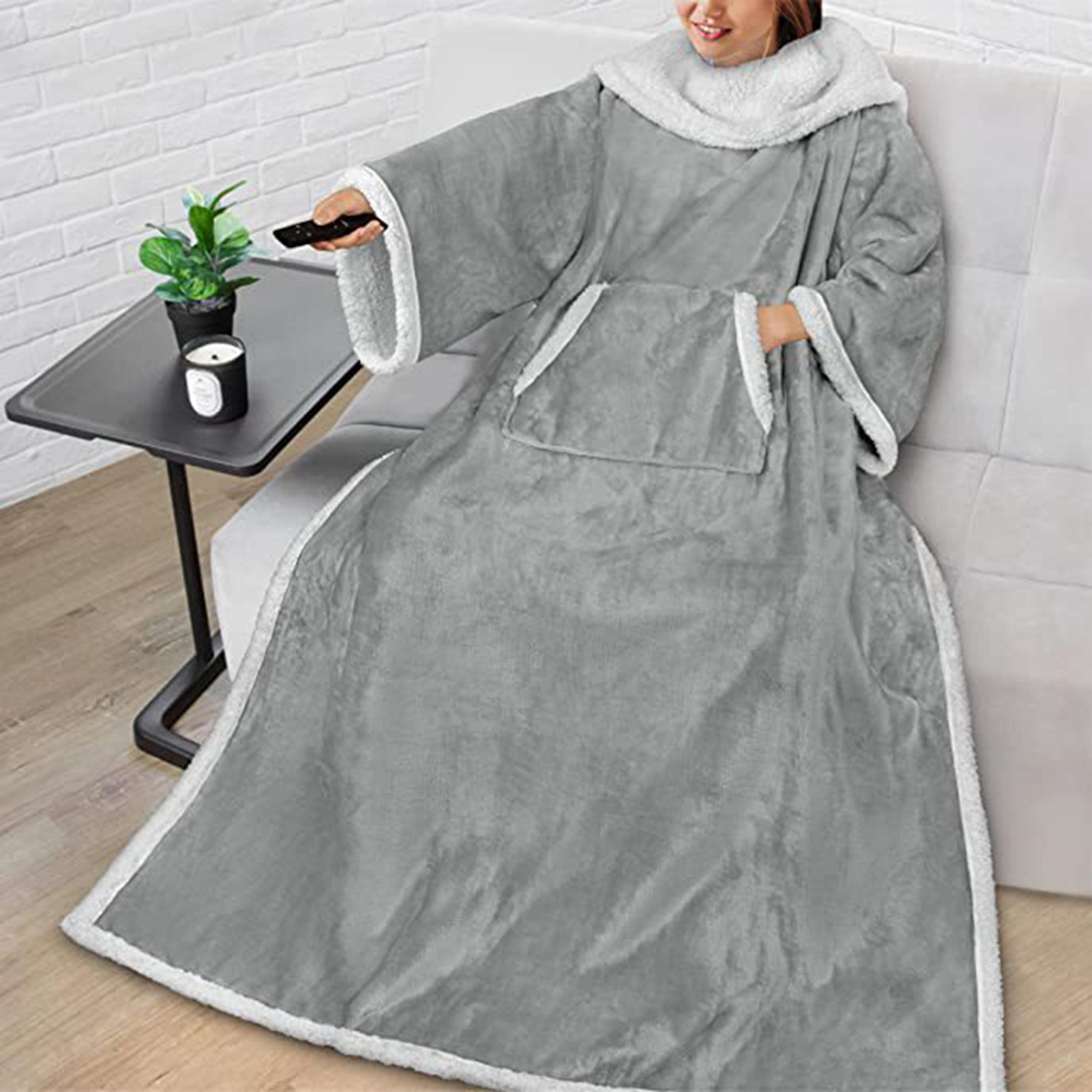 Soft Warm Cozy Throw Blanket Reversible Flannel TV Blanket Plush Fabric With Front Pocket For Sofa  8