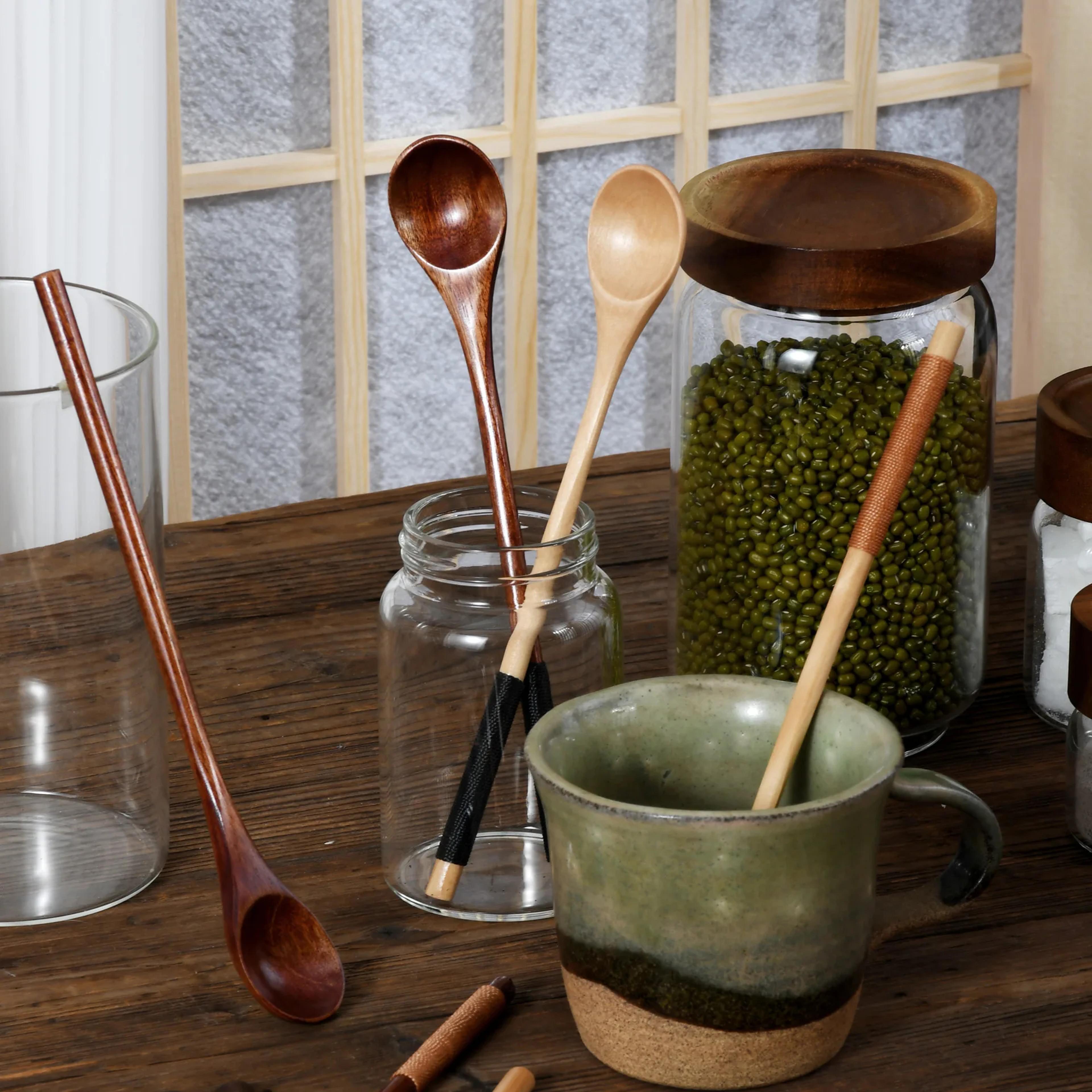 Small Teaspoon Set Wooden Tea Spoon Long Coffee Spoons Wood Honey Dessert Spoon Coffee Drink Stirre 1