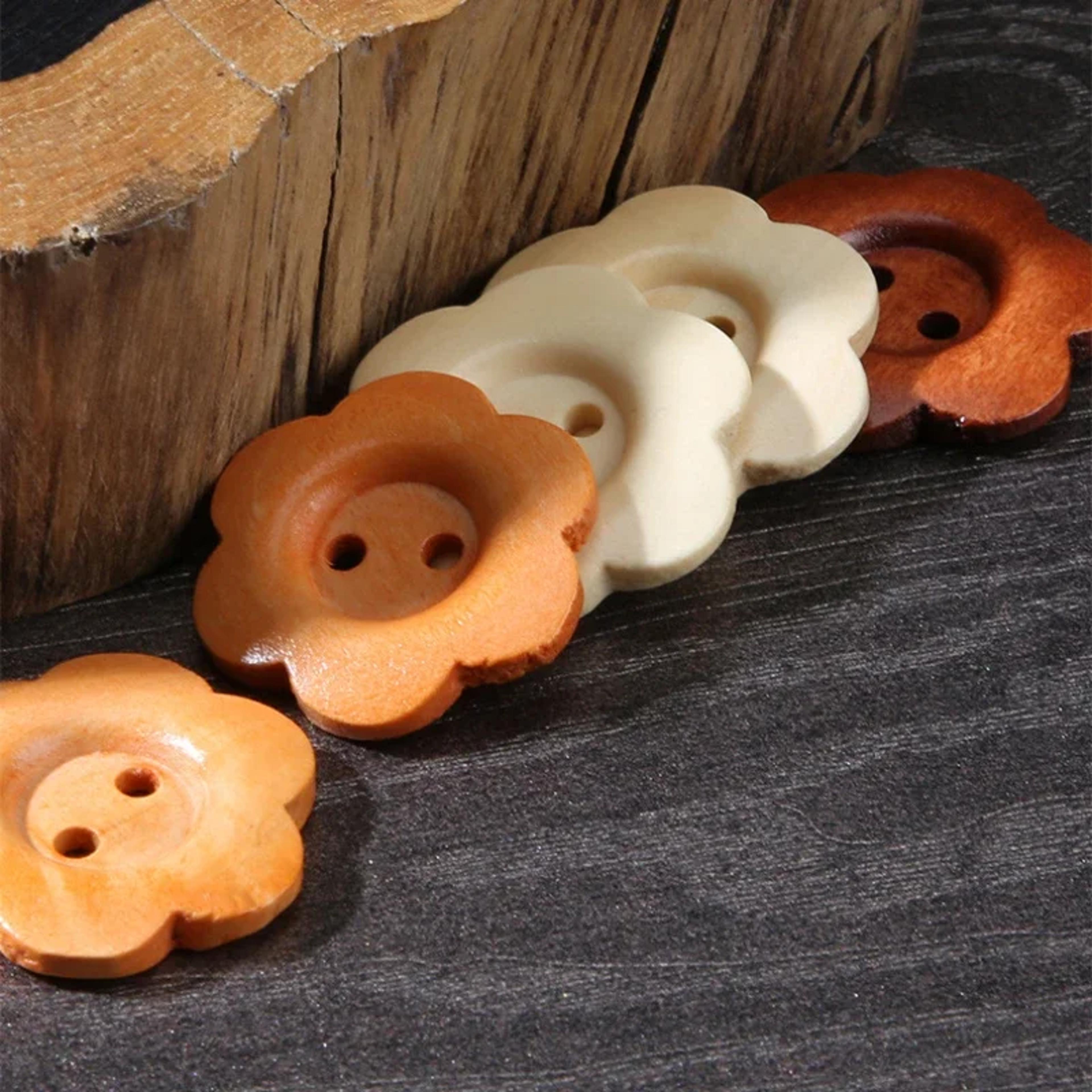 Wooden Flower Buttons Hole FlatBack Buttons For Womens Sweaters Overcoats Apparel Accessories 0
