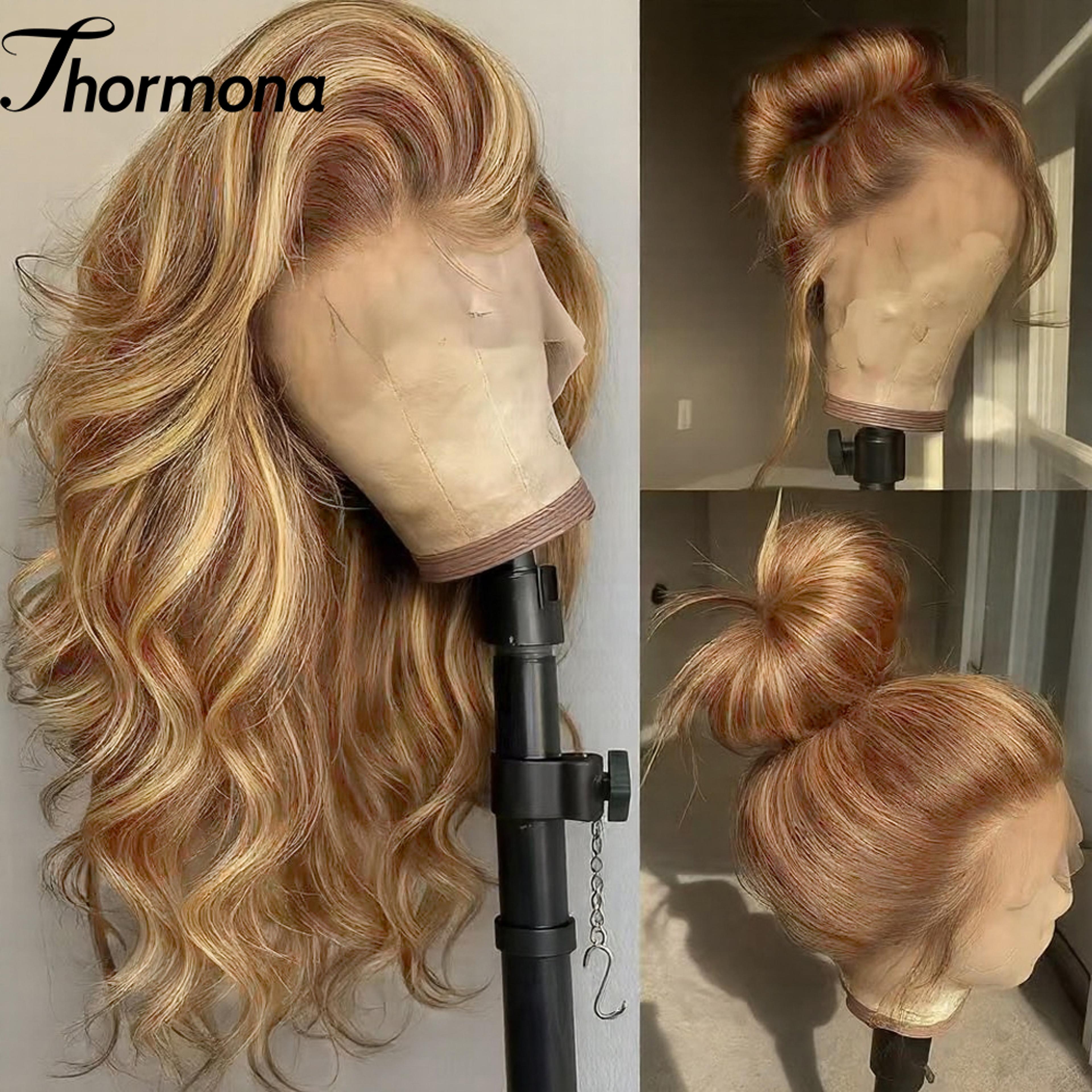 Lace Front Wig Body Wave Synthetic HD Ombre Honey Blonde Blonde Highlight Lace Frontal Wig 6