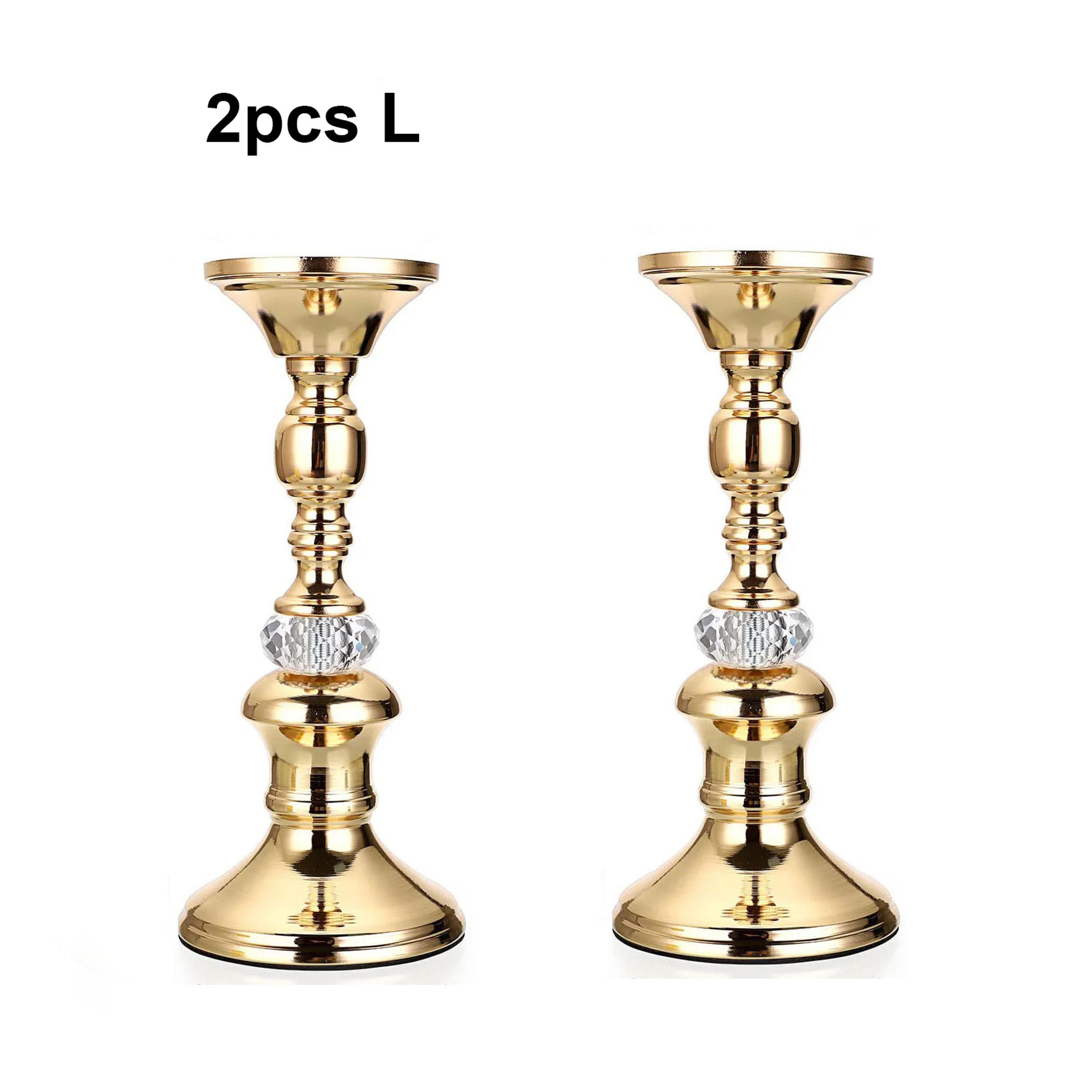 Vintage Gold Metal Pillar Candle Holders Elegant Crystal Pillar Candle Stands 11