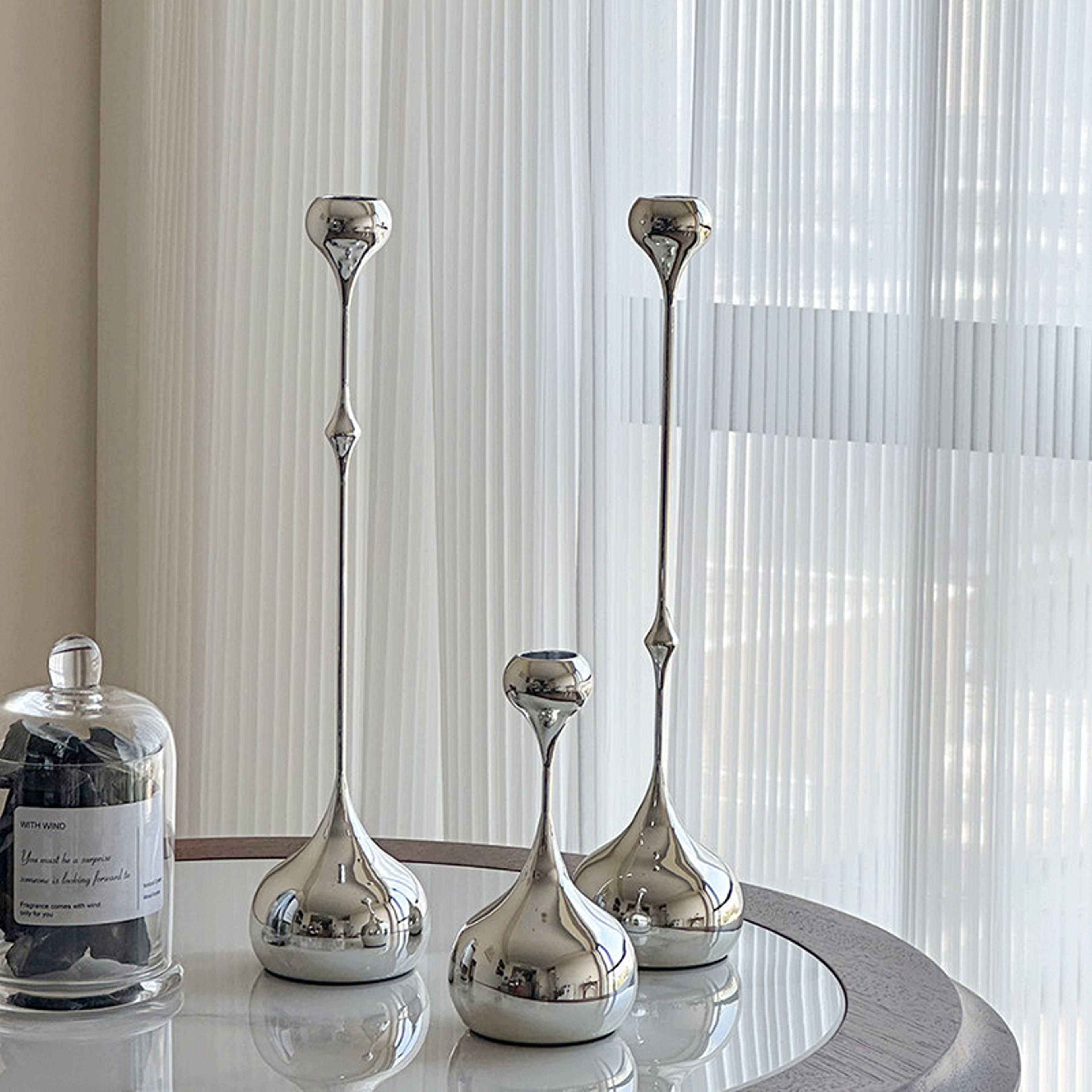 metal candlestick silver candle holder romantic art table decoration for wedding dining photography