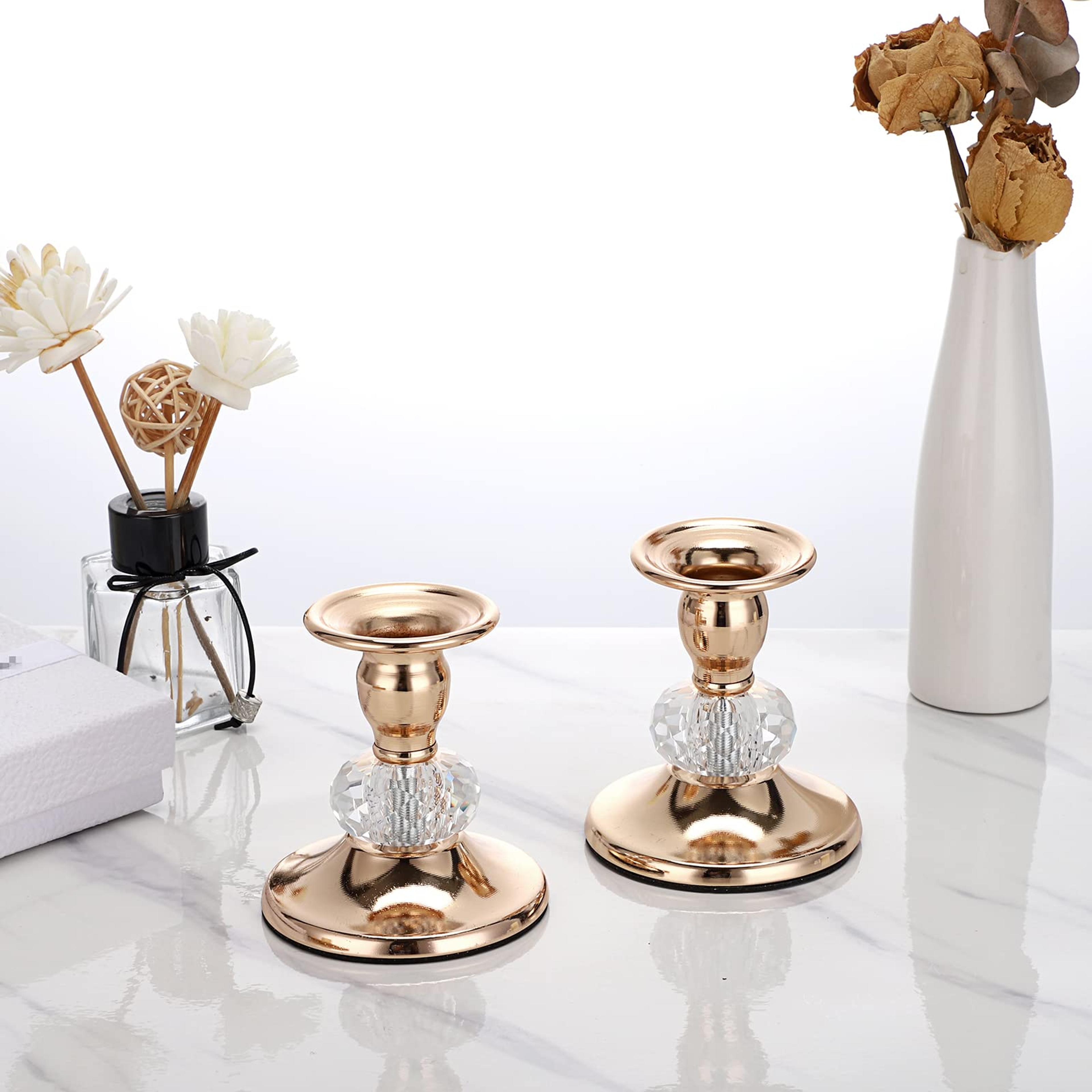 Vintage Brass Taper Candle Holders Gold Metal Taper Candlestick Holders Elegant Metal Crystal Candl 3
