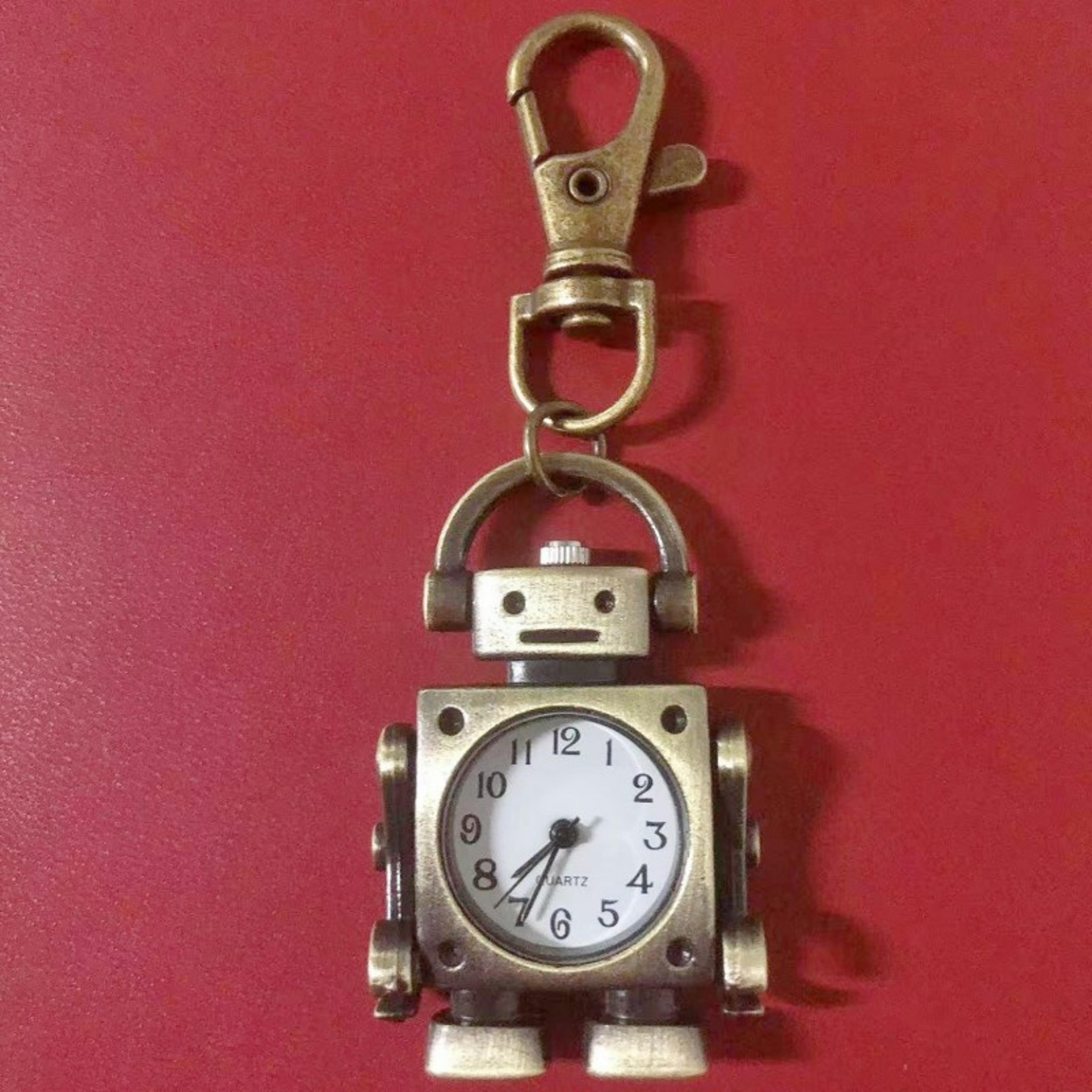 Vintage Robot Shape Arabic Numerals Pocket Watch Pendant Quartz Round Dial With Cute Keychain For A 0