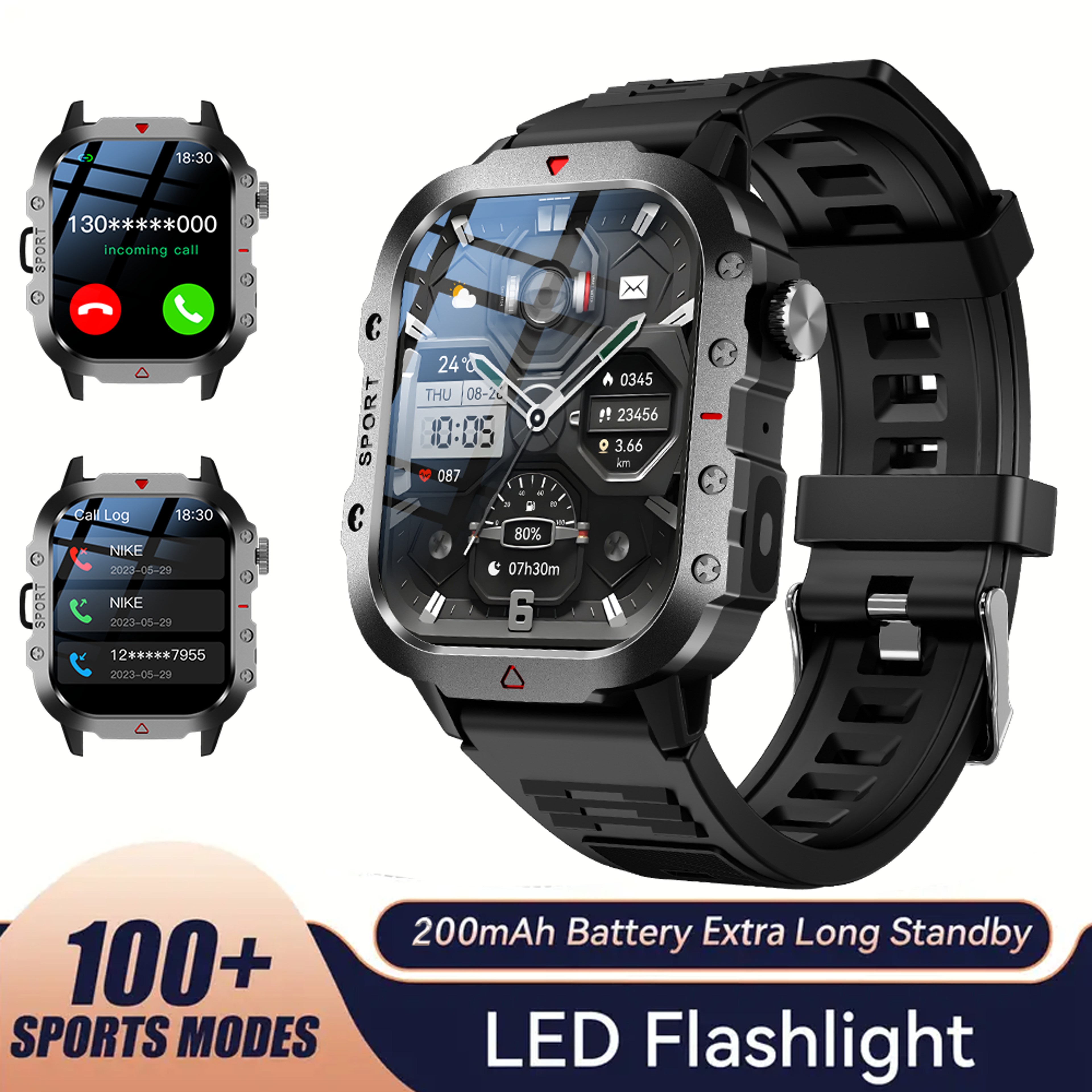 Bluetooth Talking Smart Watch For Men And Women With LED Flashlight HD Screen For Outdoor Sports 7