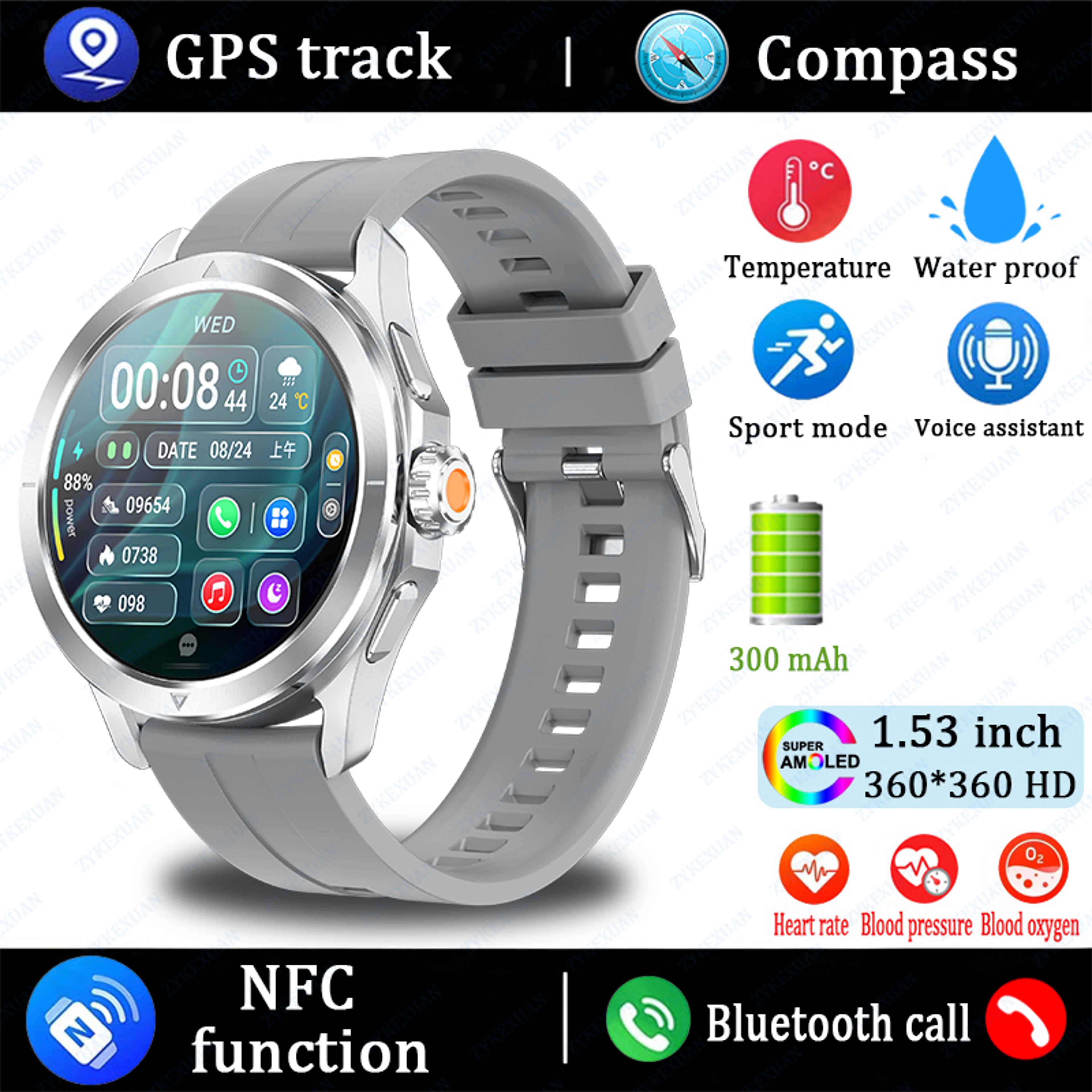 new ultra gps smart watch men, outdoor sports, amoled display, nfc, heart rate, ip68 waterproof, bluetooth call smart