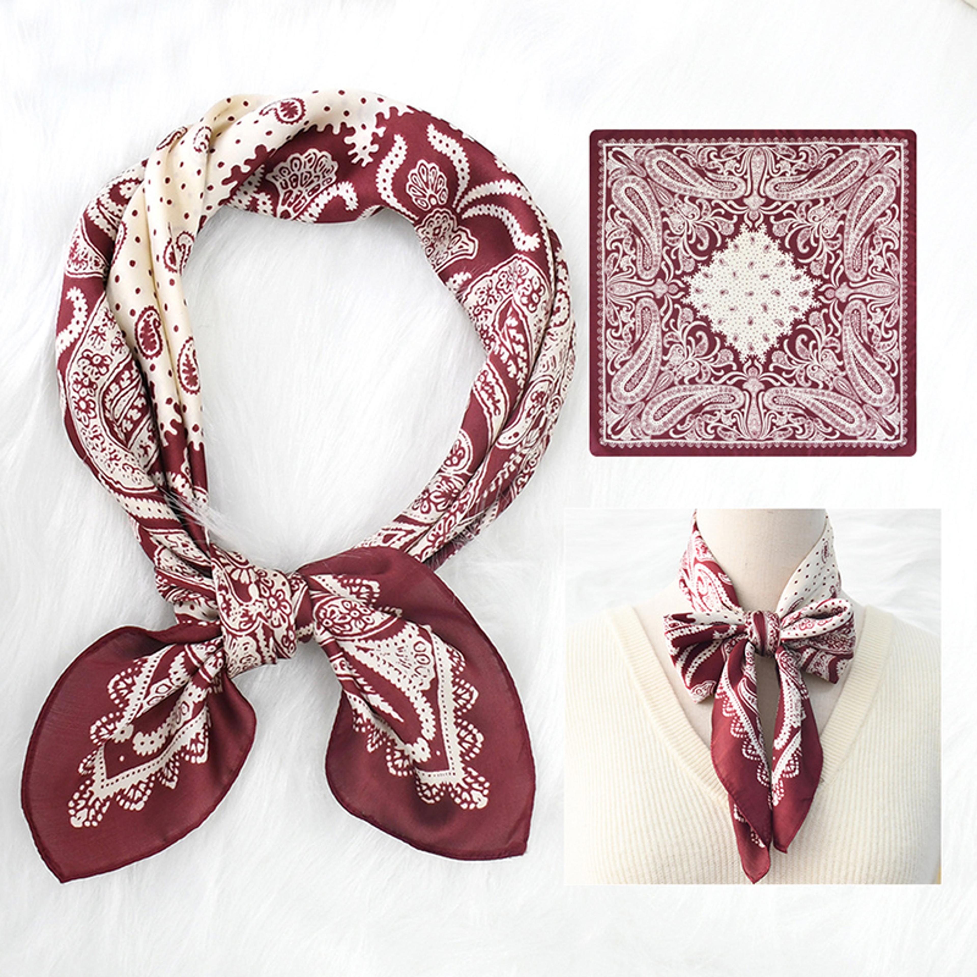 Fashion Headscarf Kerchief Bandana Shawl Square Silklike Scarf Women Satin Cashew Flower Print Smal 8