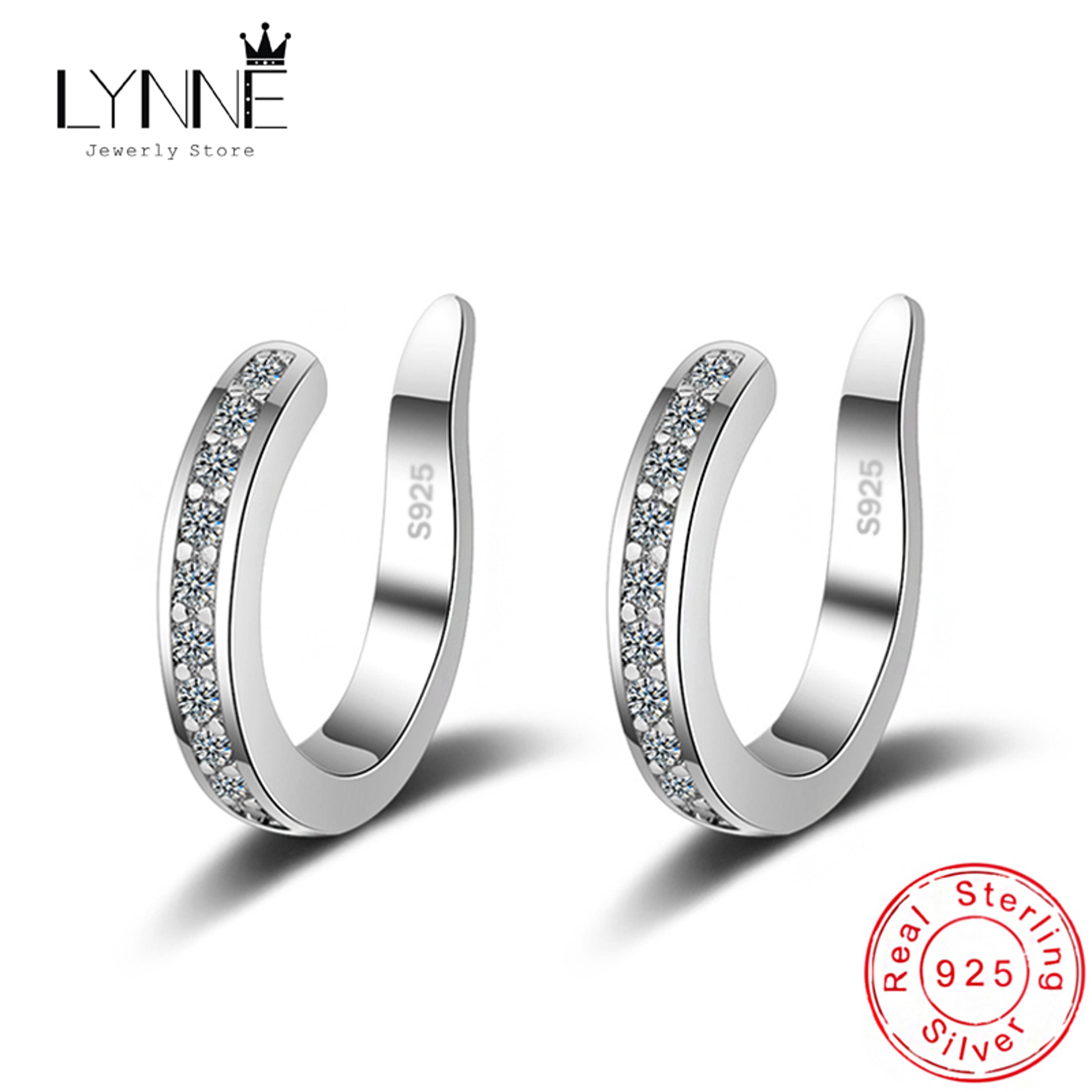 Sterling Silver Fashion Fine C Shape Zircon No Hole EarCuff Earrings Women Men Punk Rock Rhinestone 0