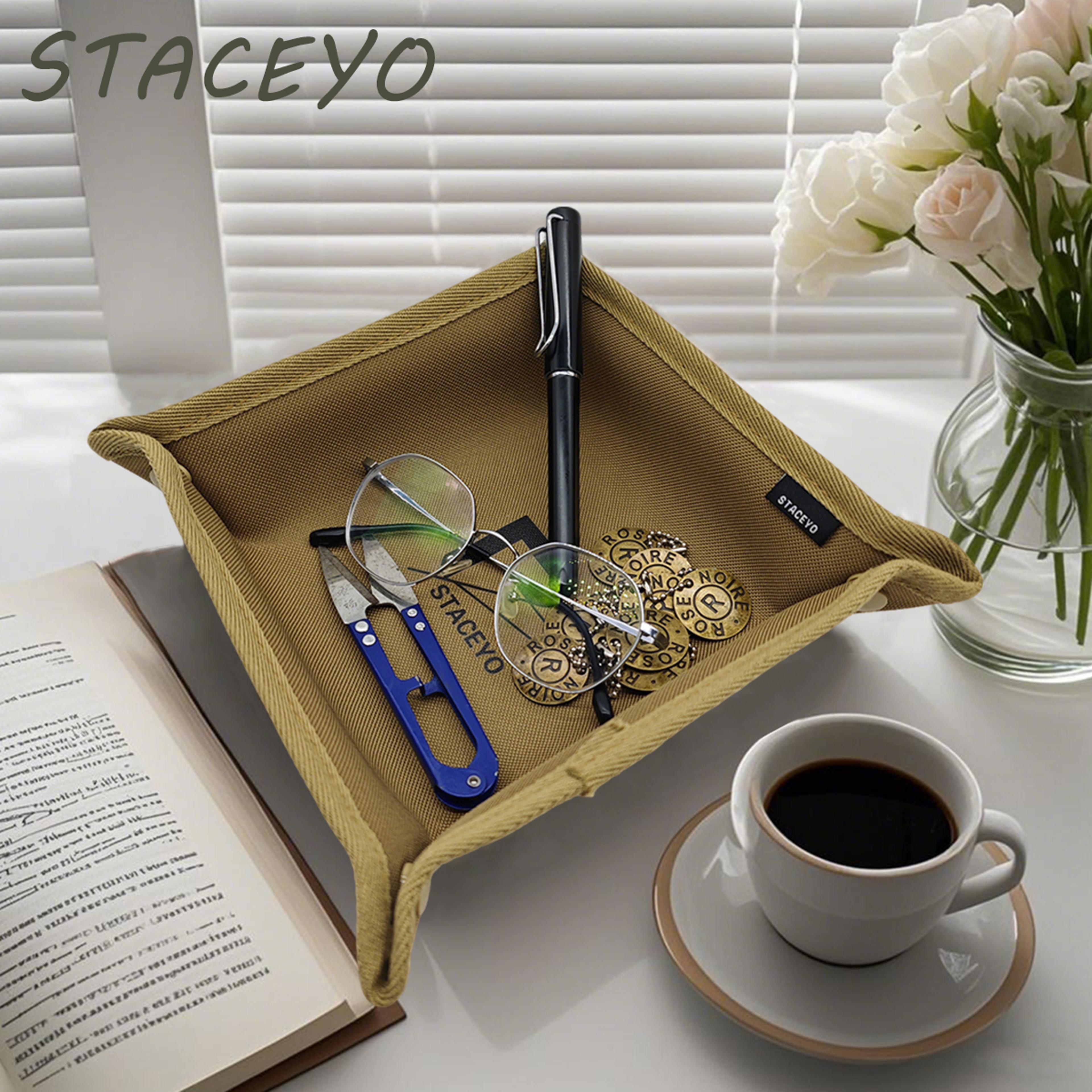 oxford fabric foldable storage tray, khaki office desktop organizer, ideal for home tools and camping