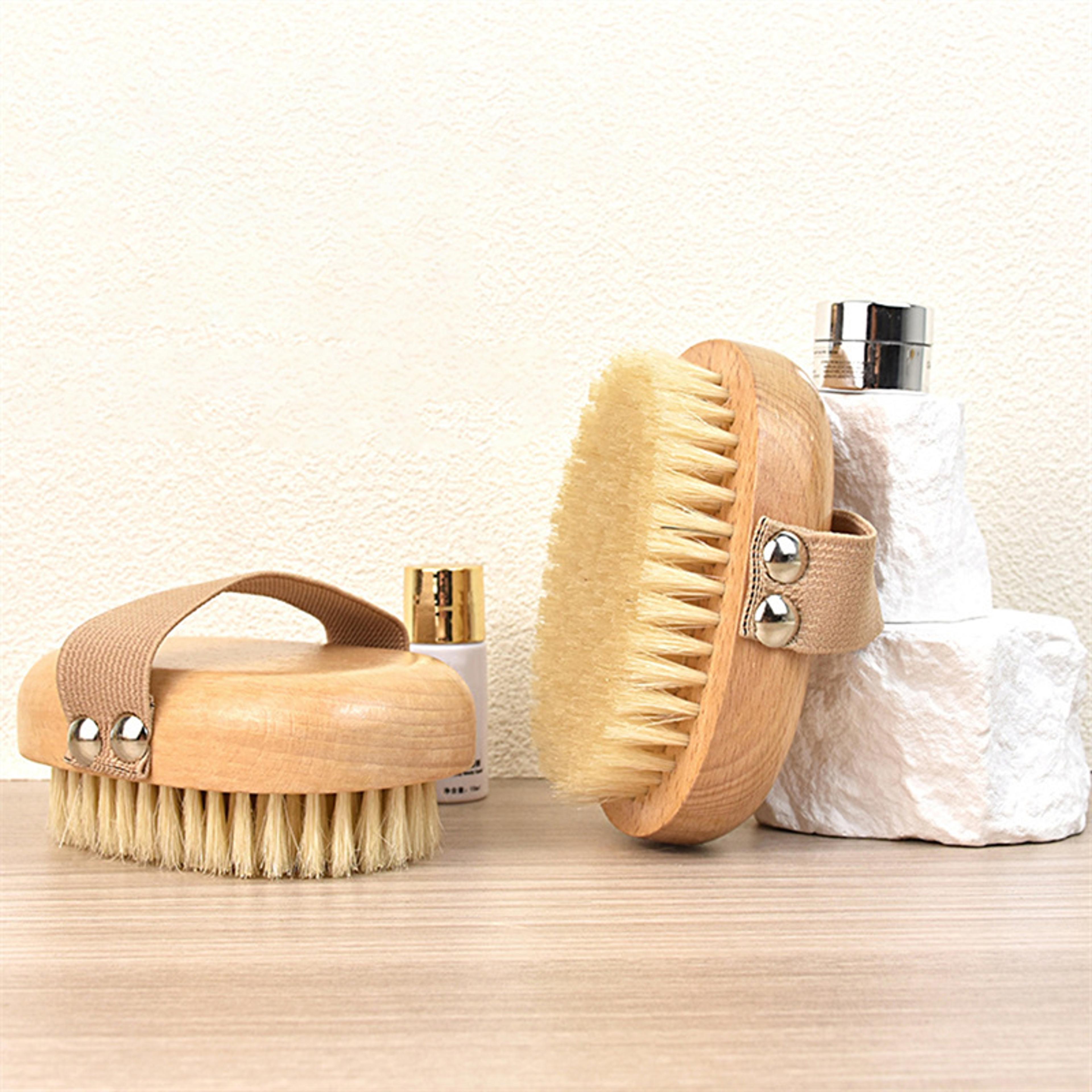 natural bristles wet dry skin body brush exfoliating massage cleaning tool for cellulite lymphatic drainage spa