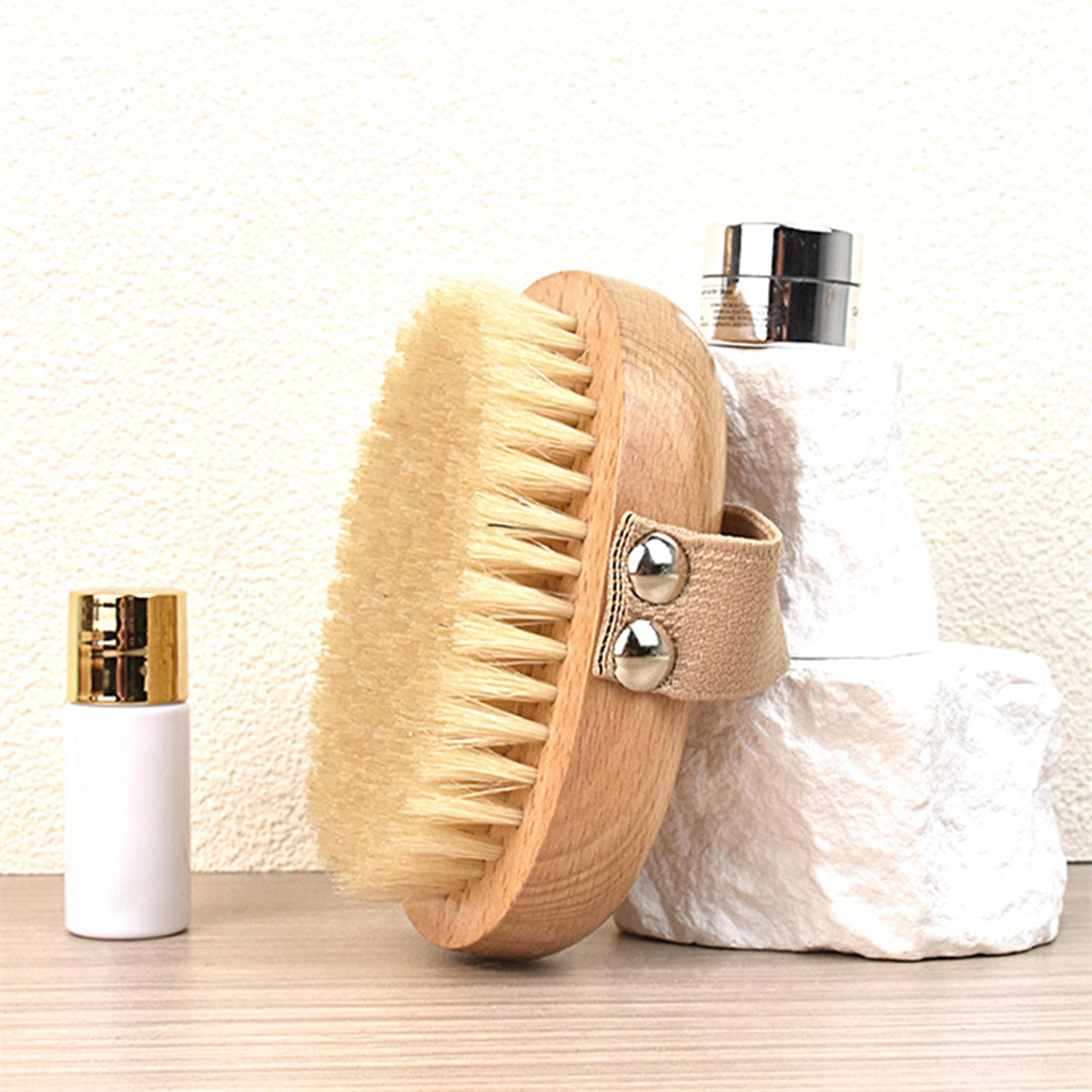 Natural Bristles Wet Dry Skin Body Brush Exfoliating Massage Cleaning Tool For Cellulite Lymphatic  2