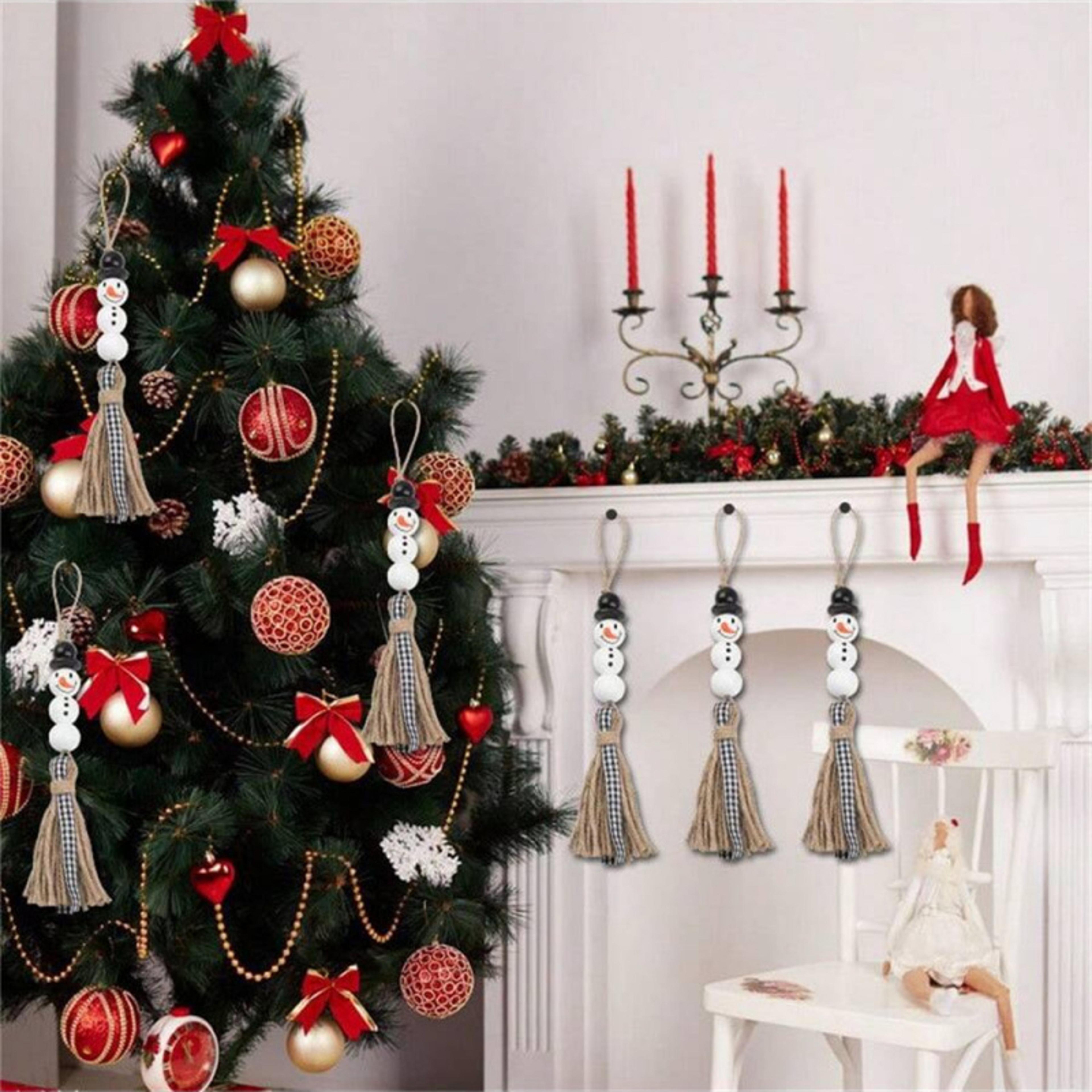 DIY Christmas Snowman Wooden Beads Kit Festive Decoration Set With Jute Rope For Holiday Craft Proj 3