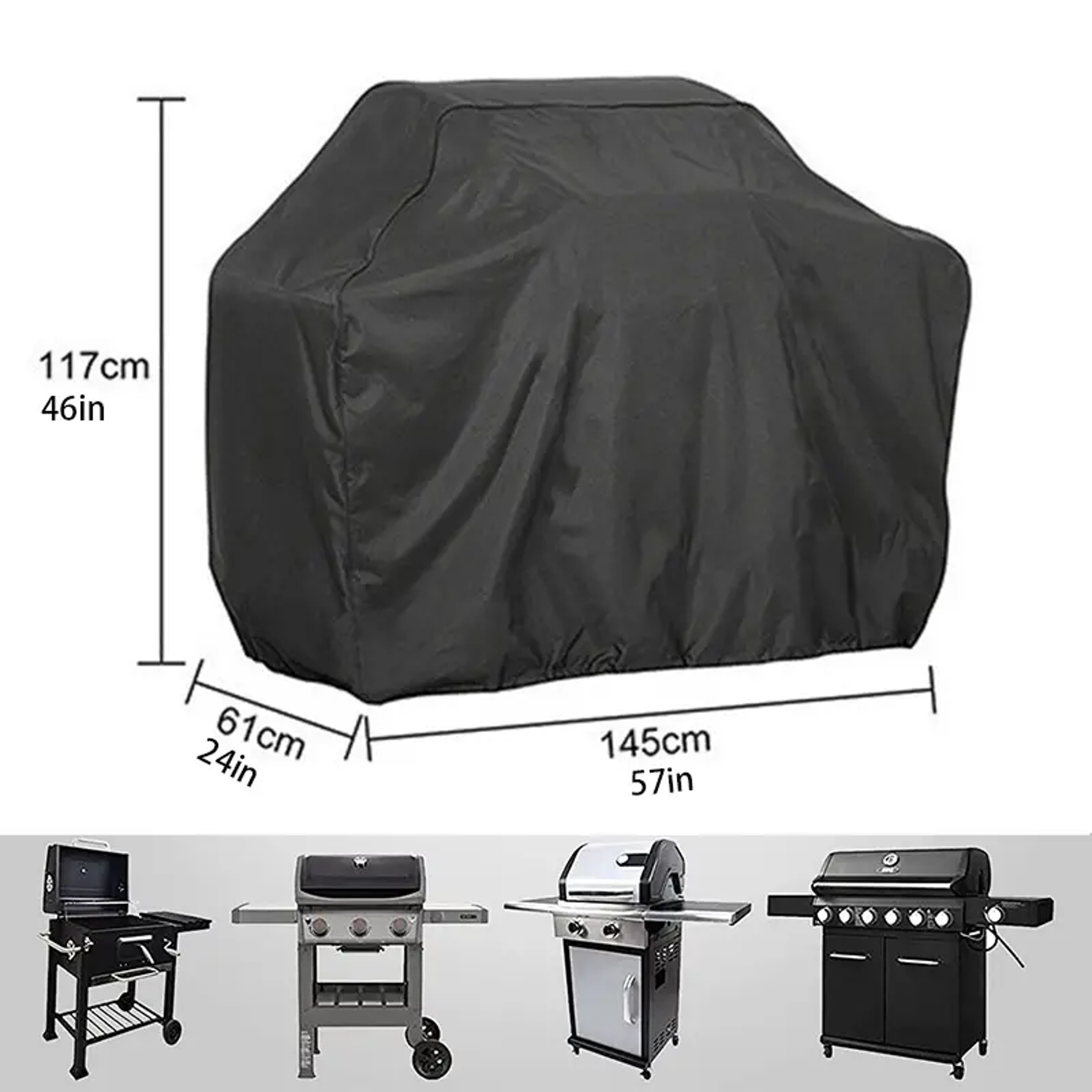 Durable BBQ Gas Grill Cover UV Protective Fits Weber CharBroil Black Furniture Cover 3