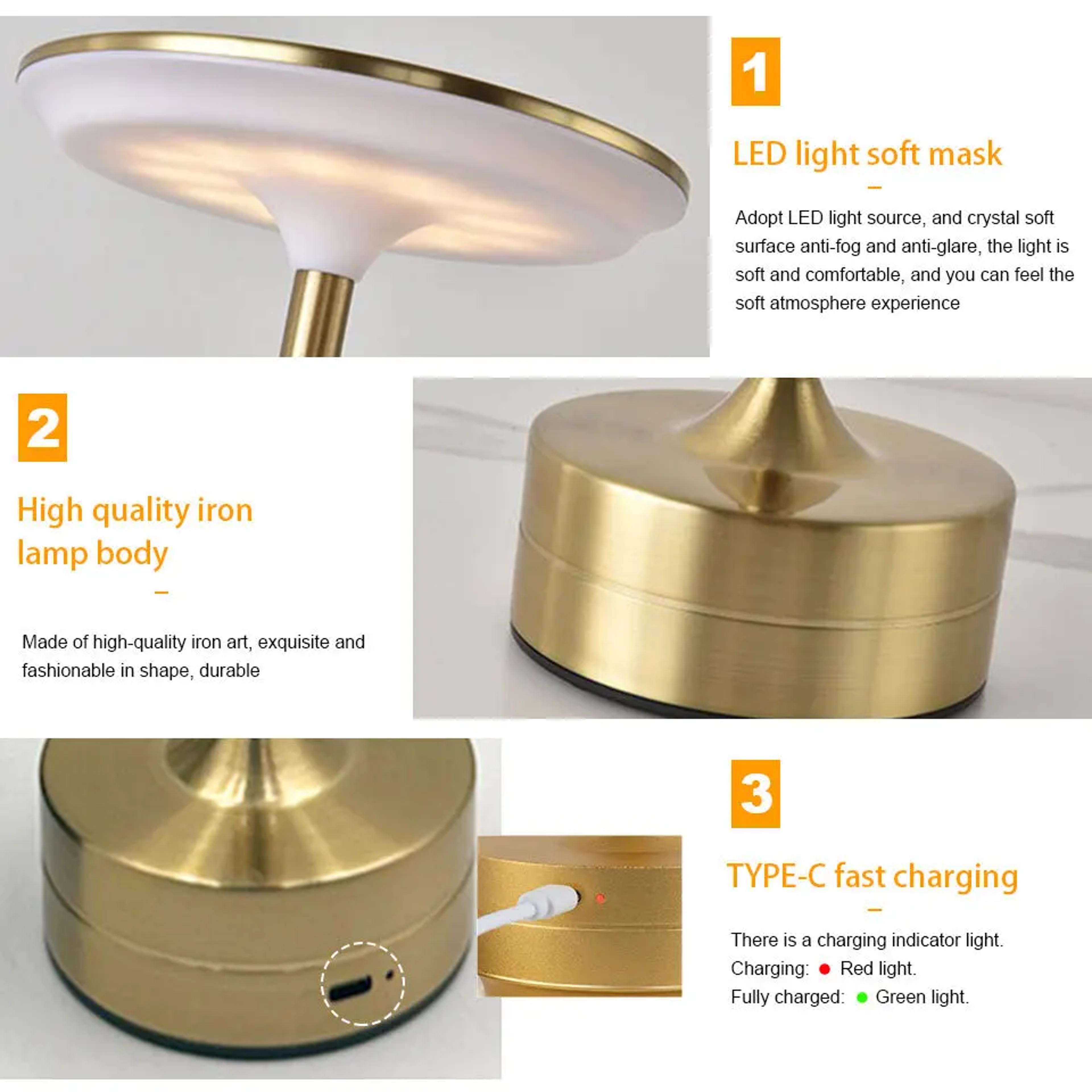 Portable Vintage Metal LED Desk Lamp Touch Control Adjustable Brightness Rechargeable Office Bedroo 4