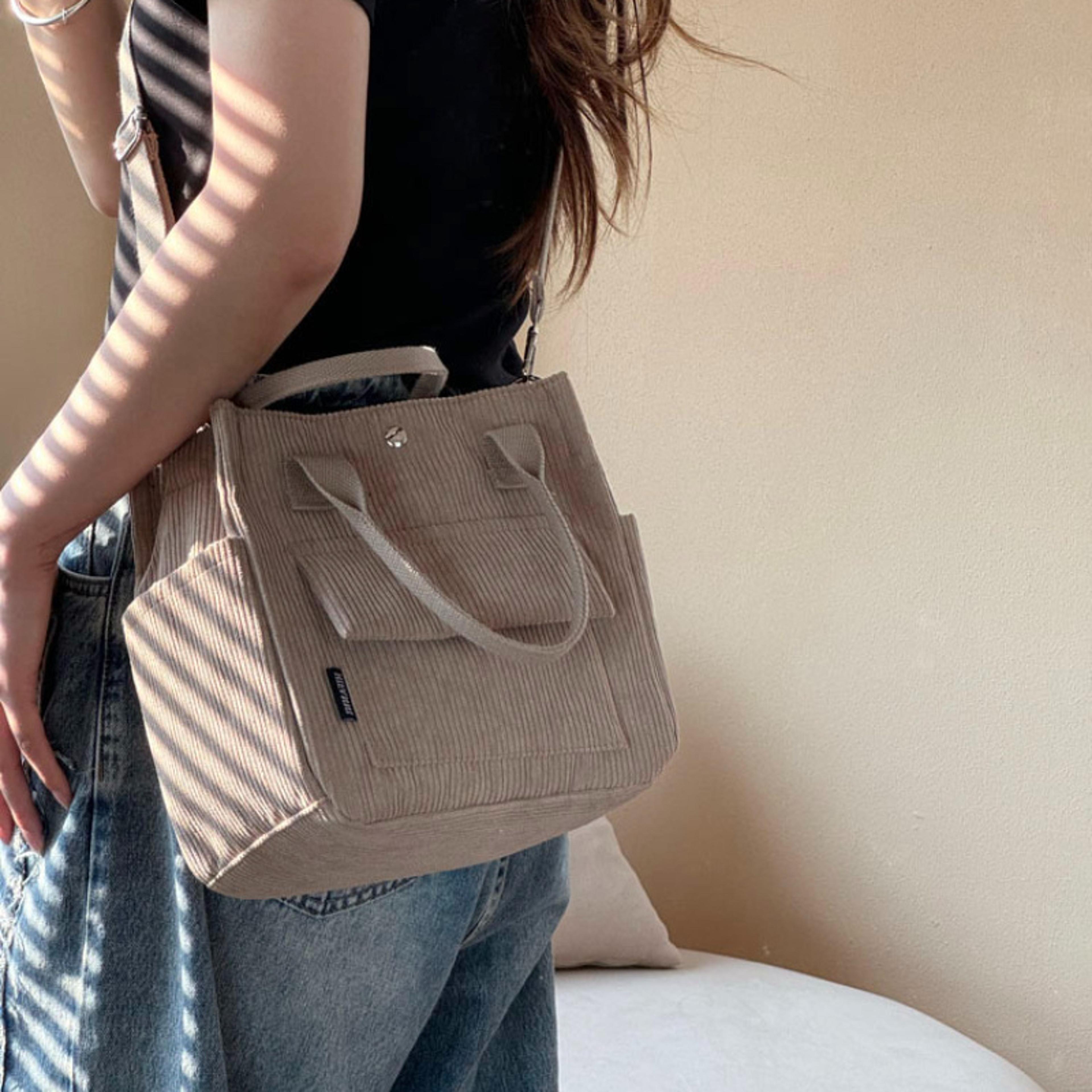 Corduroy Tote Bag Hand Washable Satchel Everyday Crossbody Or Shoulder Bag Solid Color Bag With Mul 6