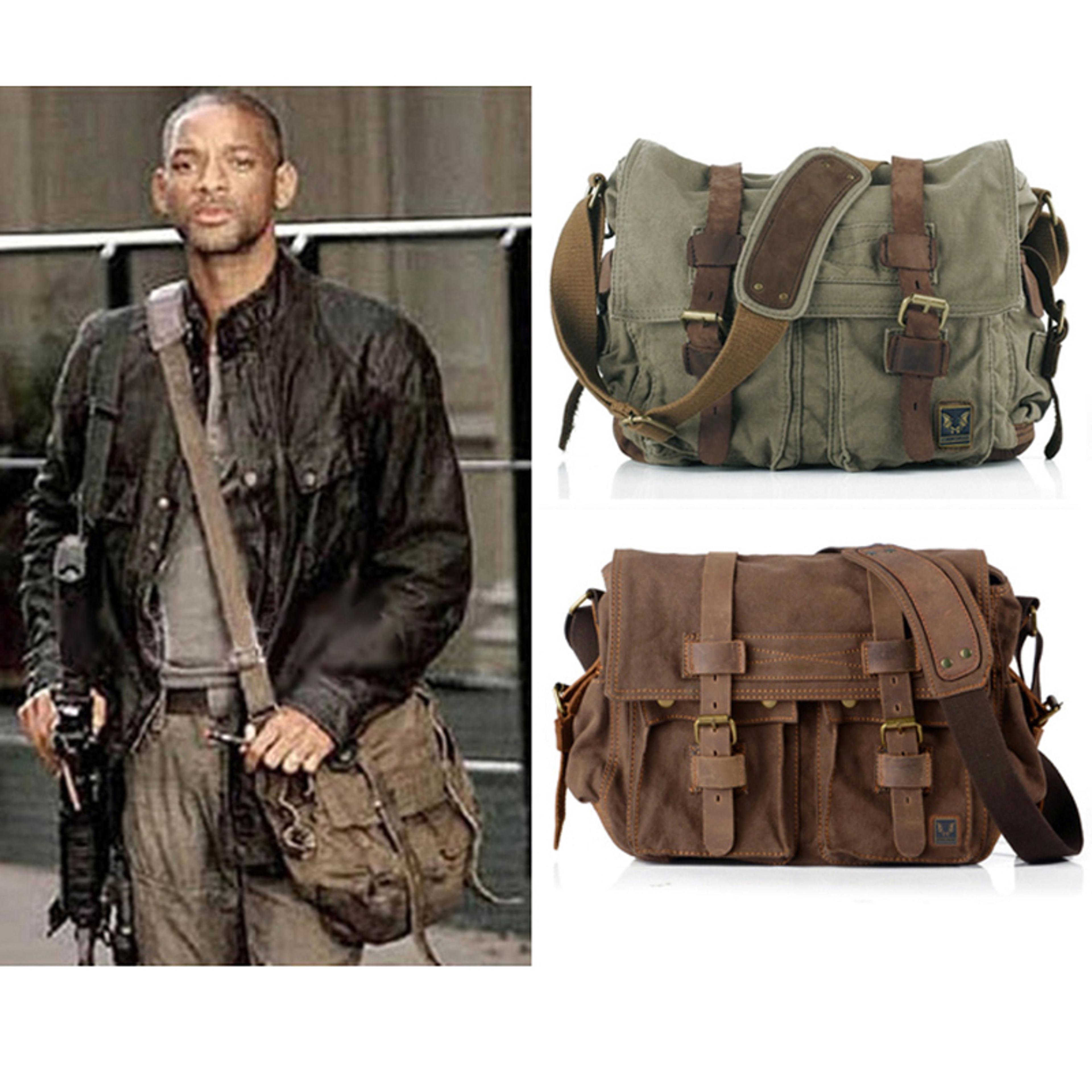 men messenger bag genuine leather canvas shoulder crossbody sling casual satchel