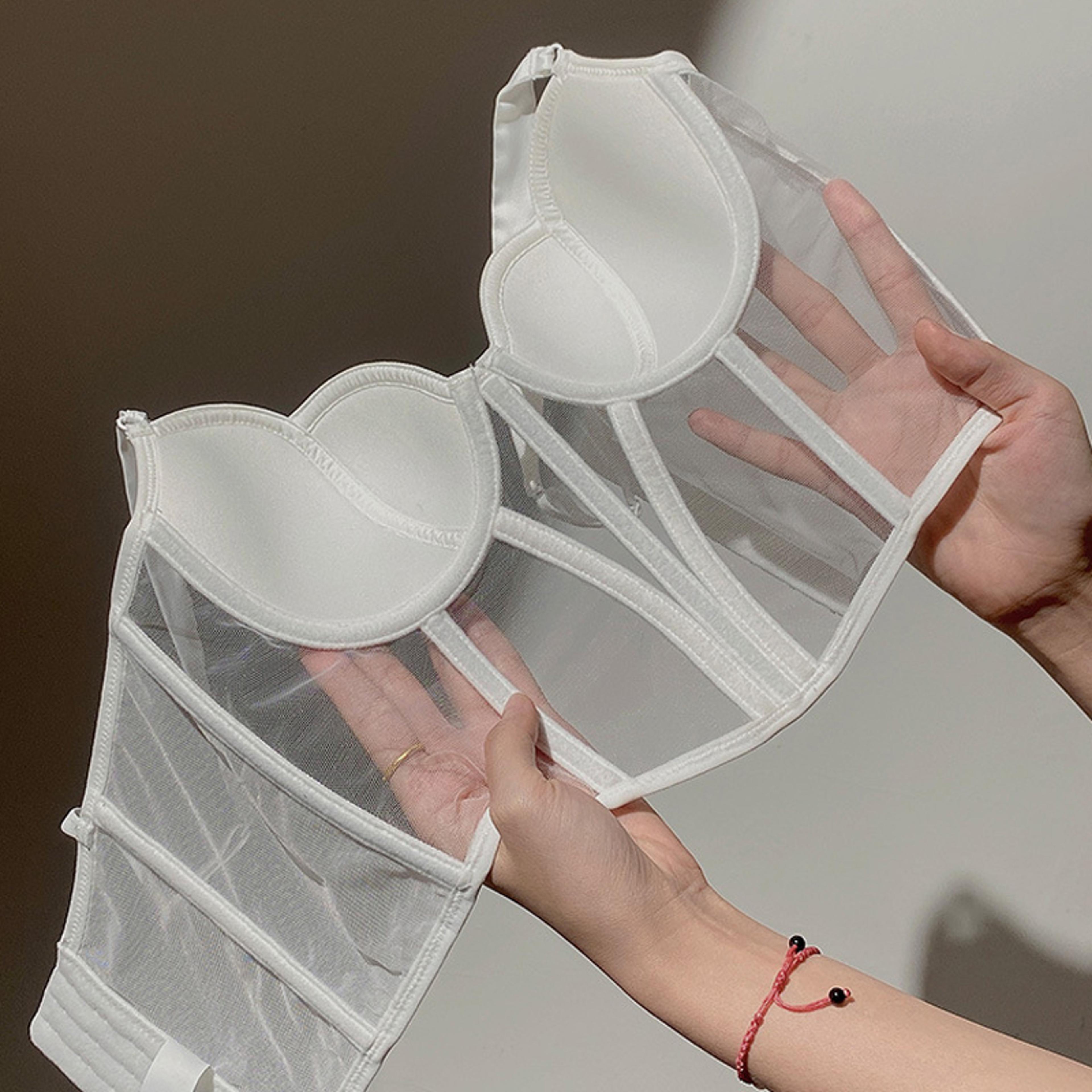 Sexy Women Push Up Bra Transparent Lace Shaper Bra French Beauty Fishbone Corset Back Underwear For 3