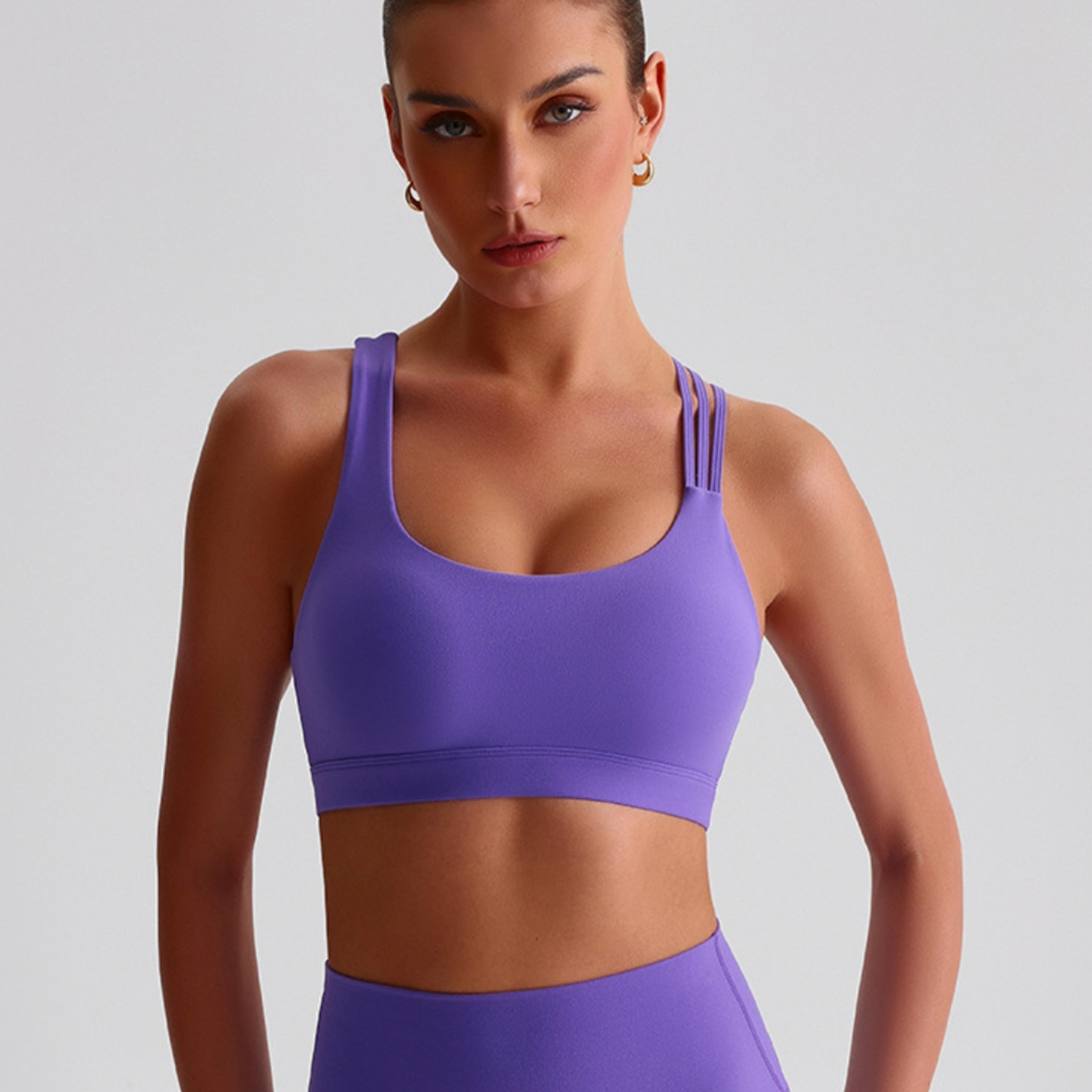 High Strength Shoulder Strap Fitness Bra Solid Color Women Cross Back Gym Yoga Sport Top Underwear 1