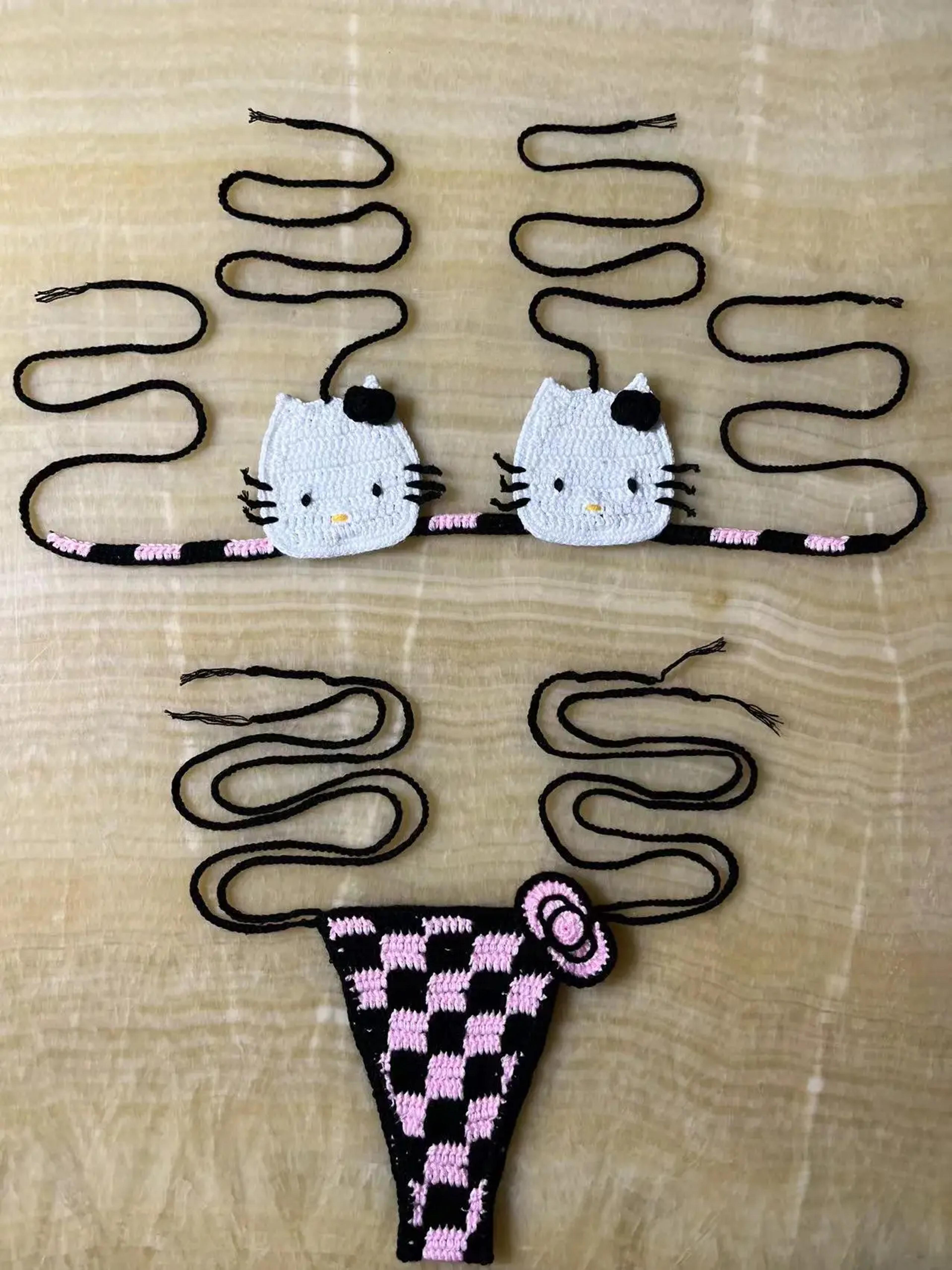 Hello Kitty Sexy Swimsuit Crochet Bikinis Set Thongs Bathing Suit Cute Ladys Micro Bikini Womens Sw 7