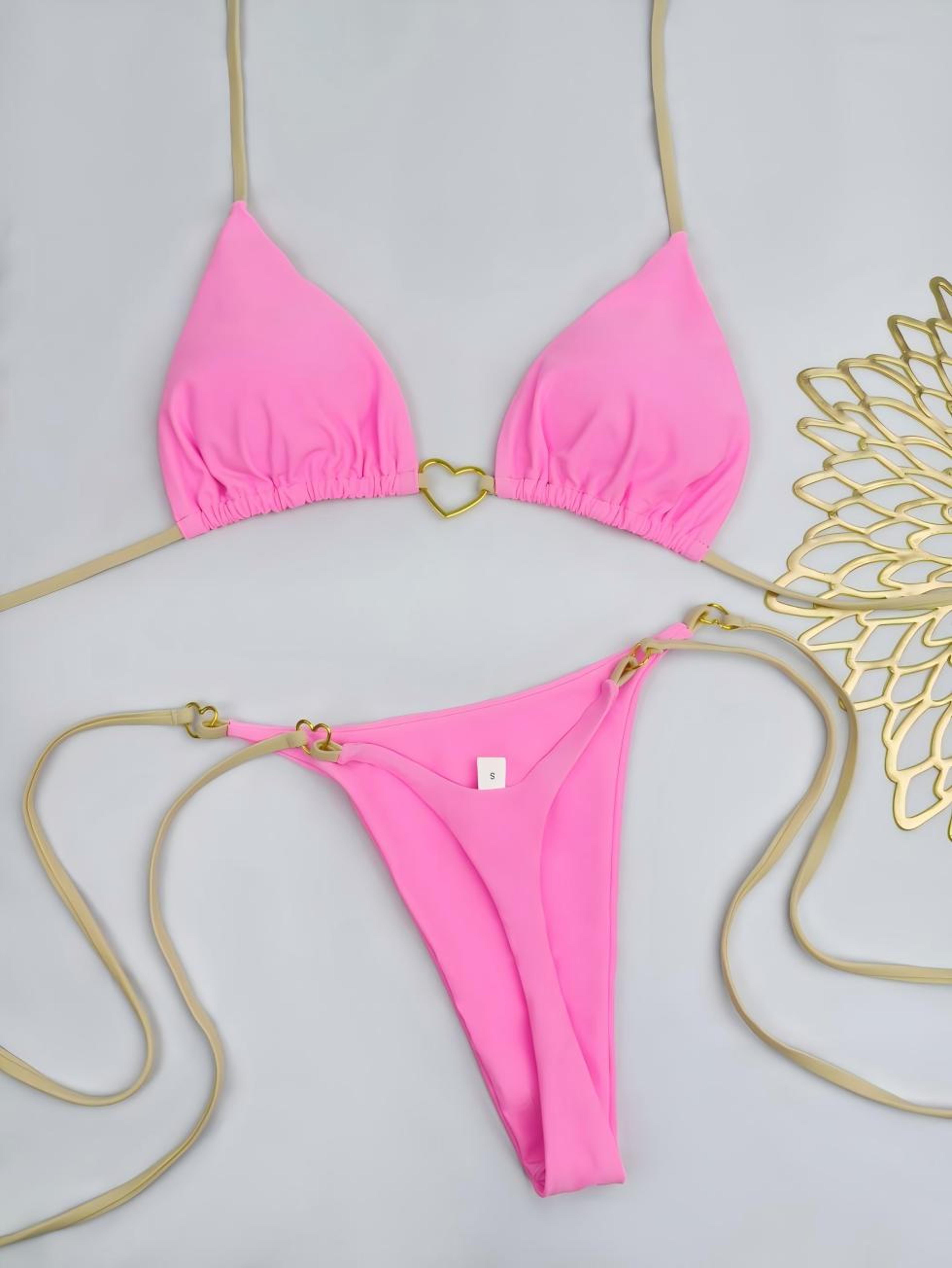 Stylish White Bikini Set For Women New Solid Color Low Waist Laceup Swimsuit Twopiece Fashionable S 5