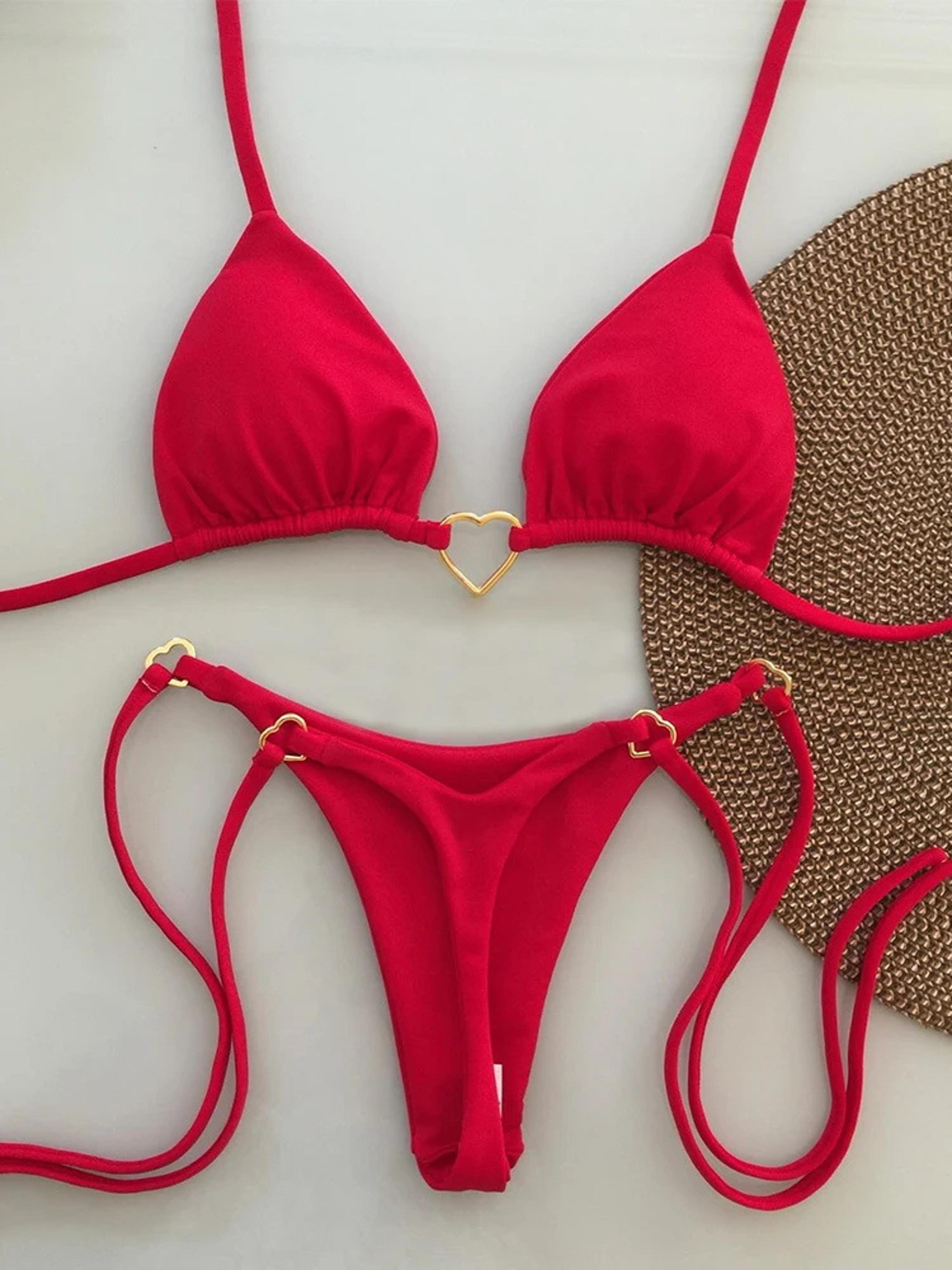 Stylish White Bikini Set For Women New Solid Color Low Waist Laceup Swimsuit Twopiece Fashionable S 6