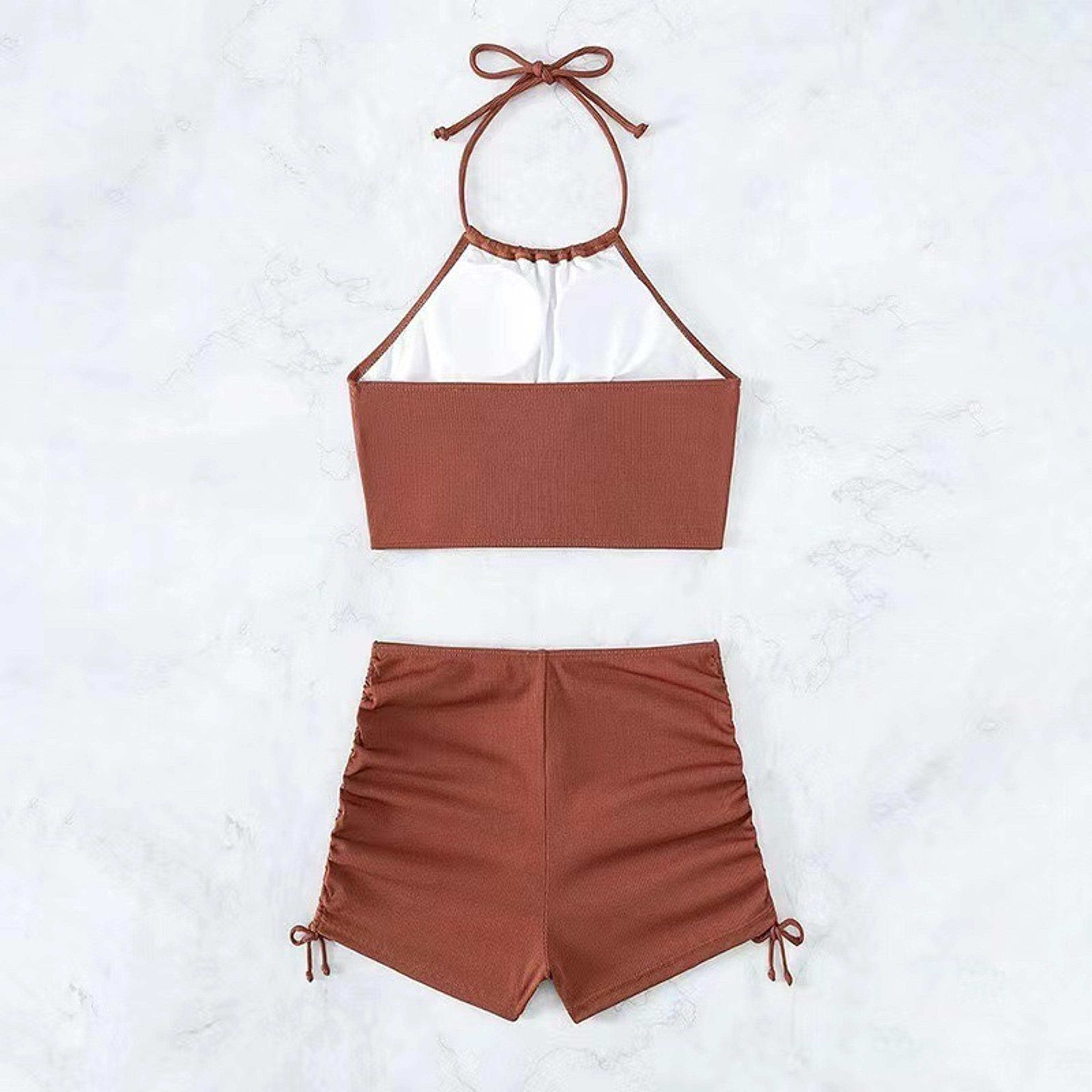 Sexy Strapless Top Solid Color Halter Neck Bikini Separate Swimwear For Hot Spring Beach Vacation 6