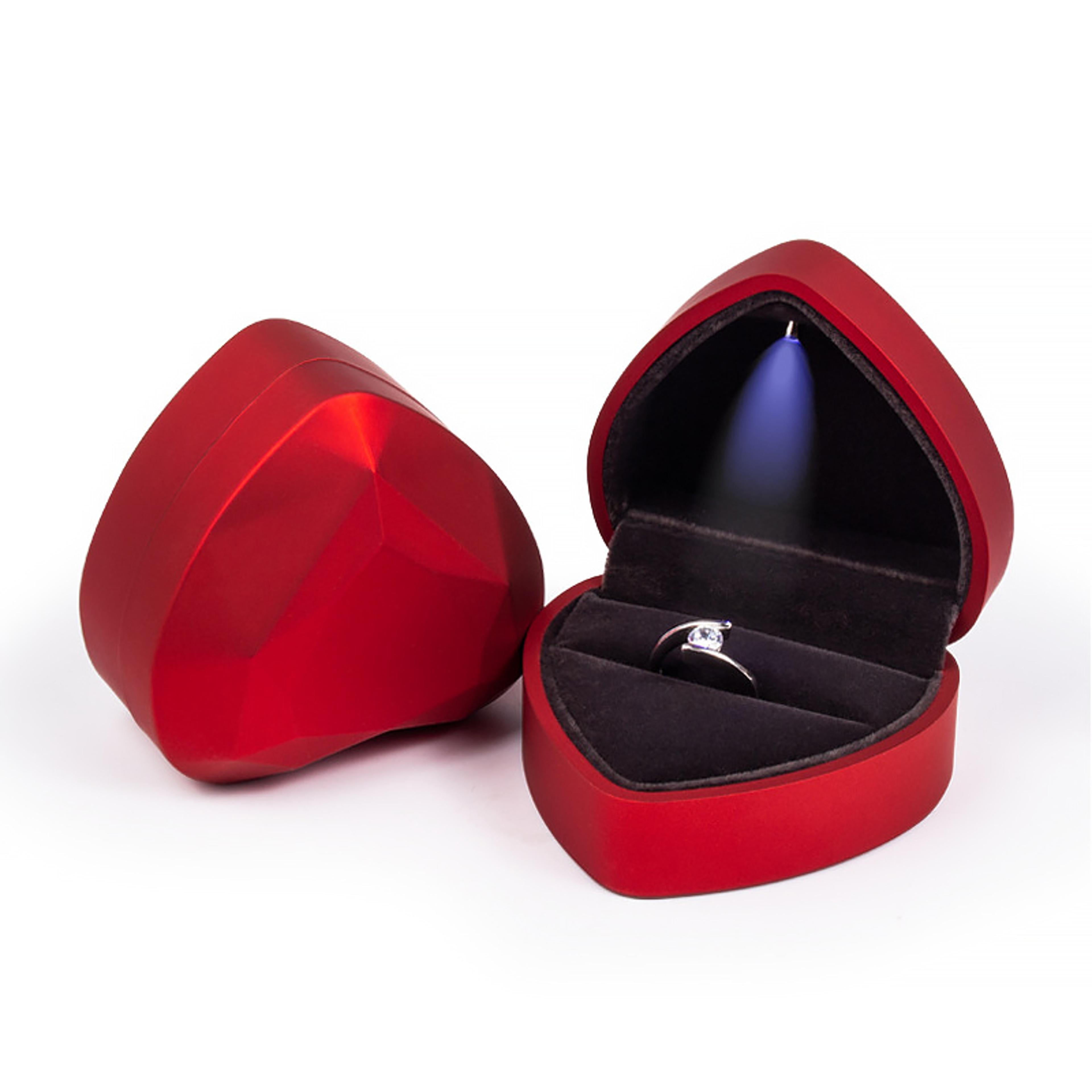 Square Velvet LED Light Ring Box Heart Shaped Jewelry Display Storage Case For Engagement Wedding P 5
