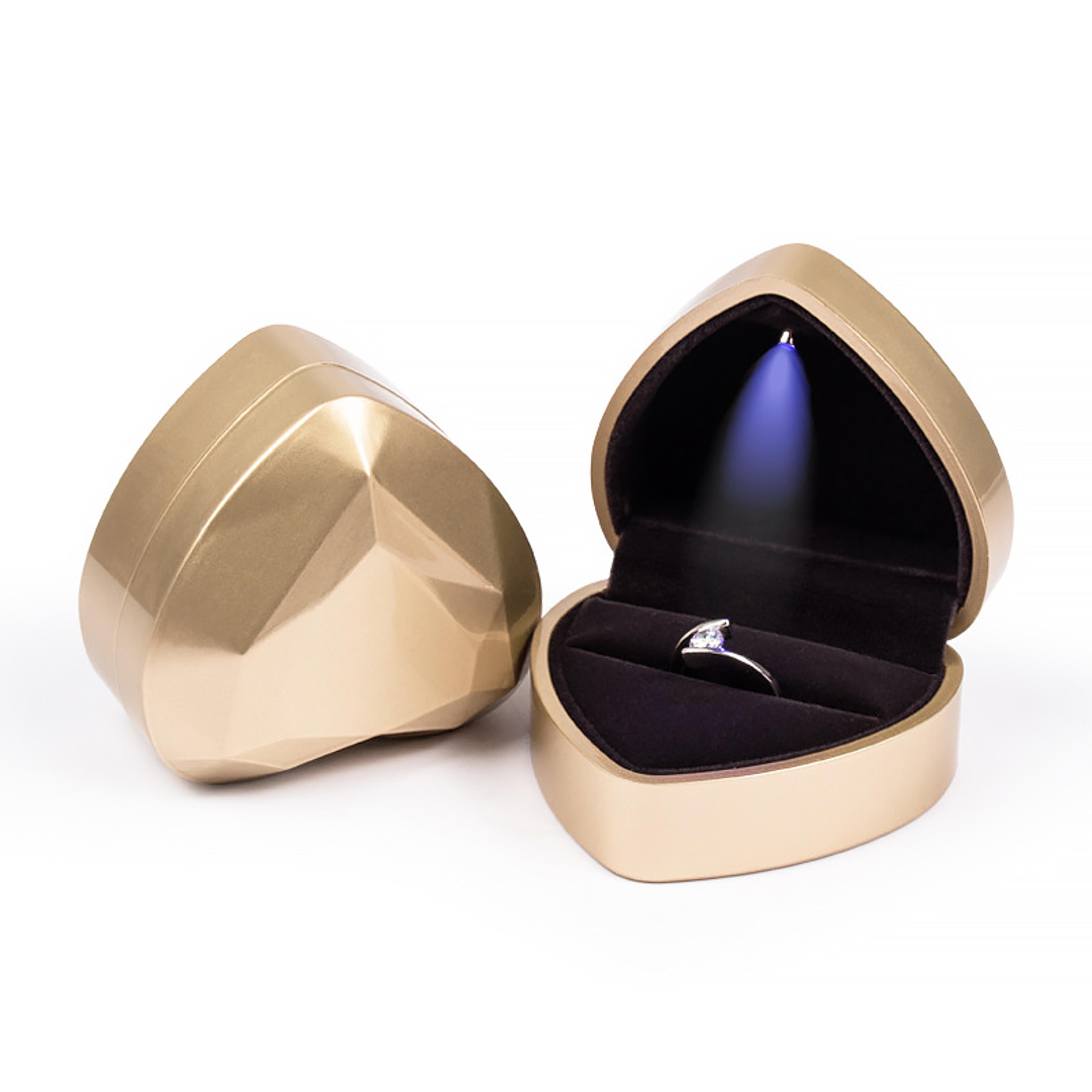 Square Velvet LED Light Ring Box Heart Shaped Jewelry Display Storage Case For Engagement Wedding P 10