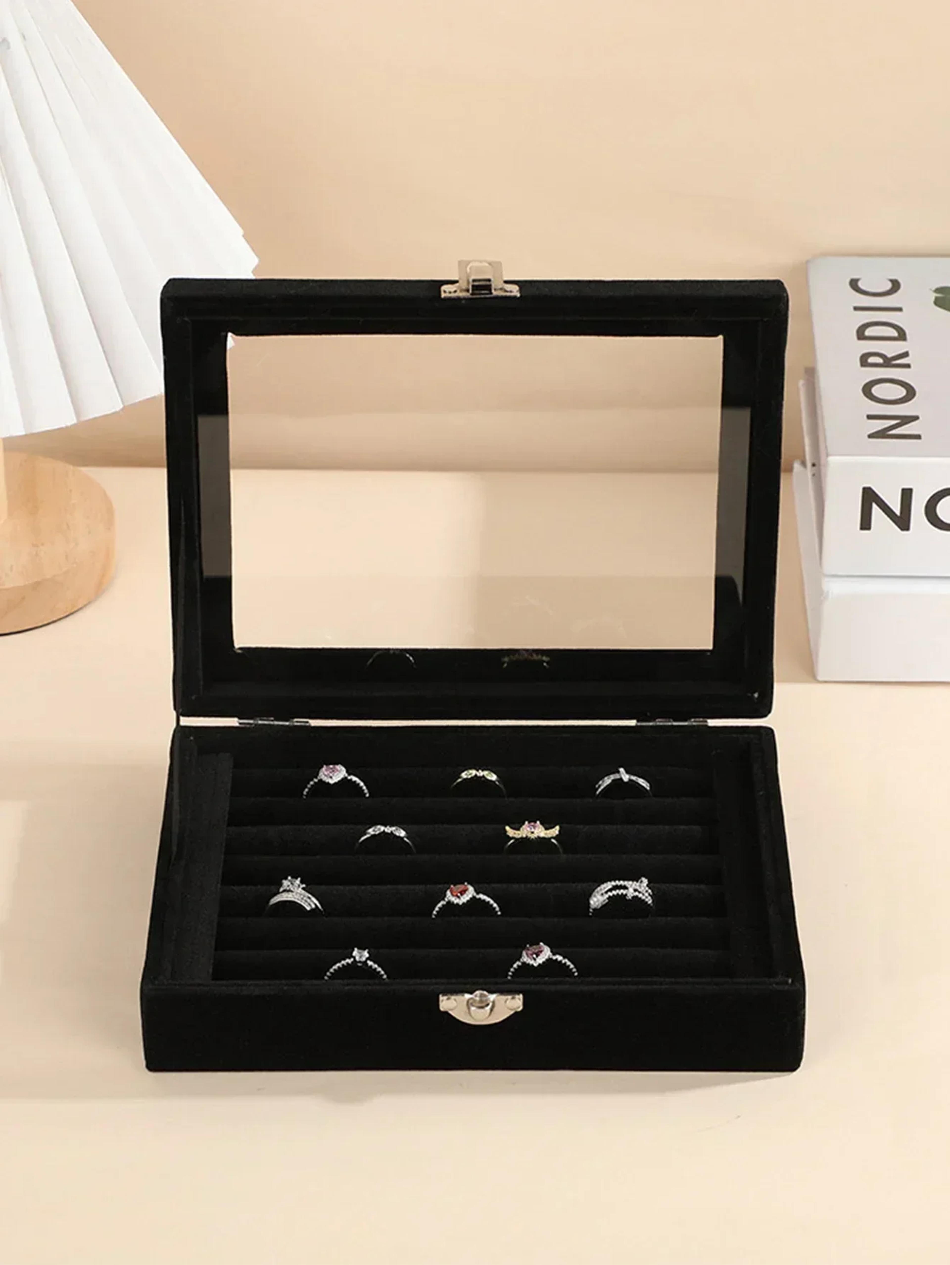 Jewelry Display Organizer Box High Capacity Flannel Storage Box With Cover Dust Proof Wedding Gift  8