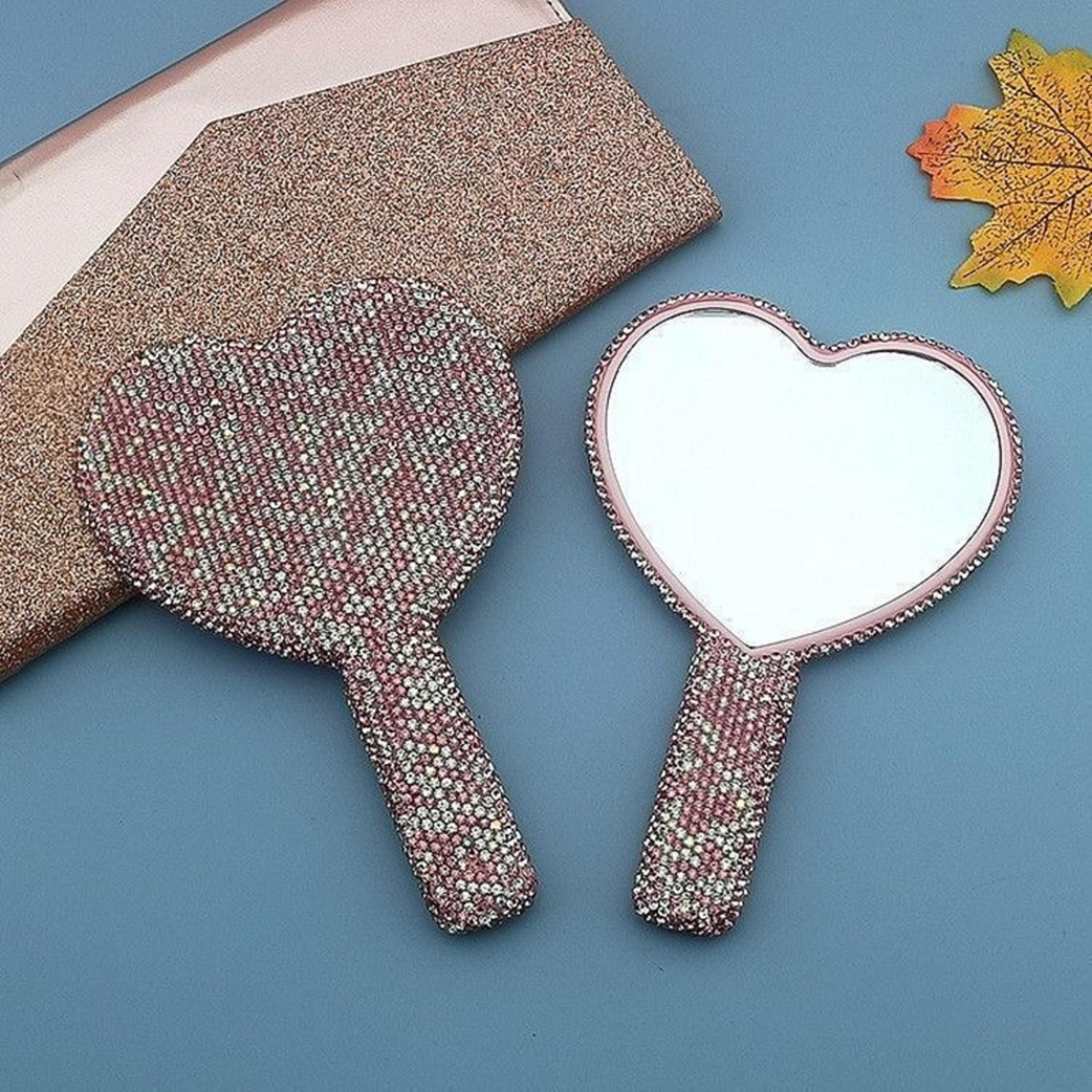Love Heart Diamond Handheld Vanity Mirror Female Handle For Cosmetic Beauty 5