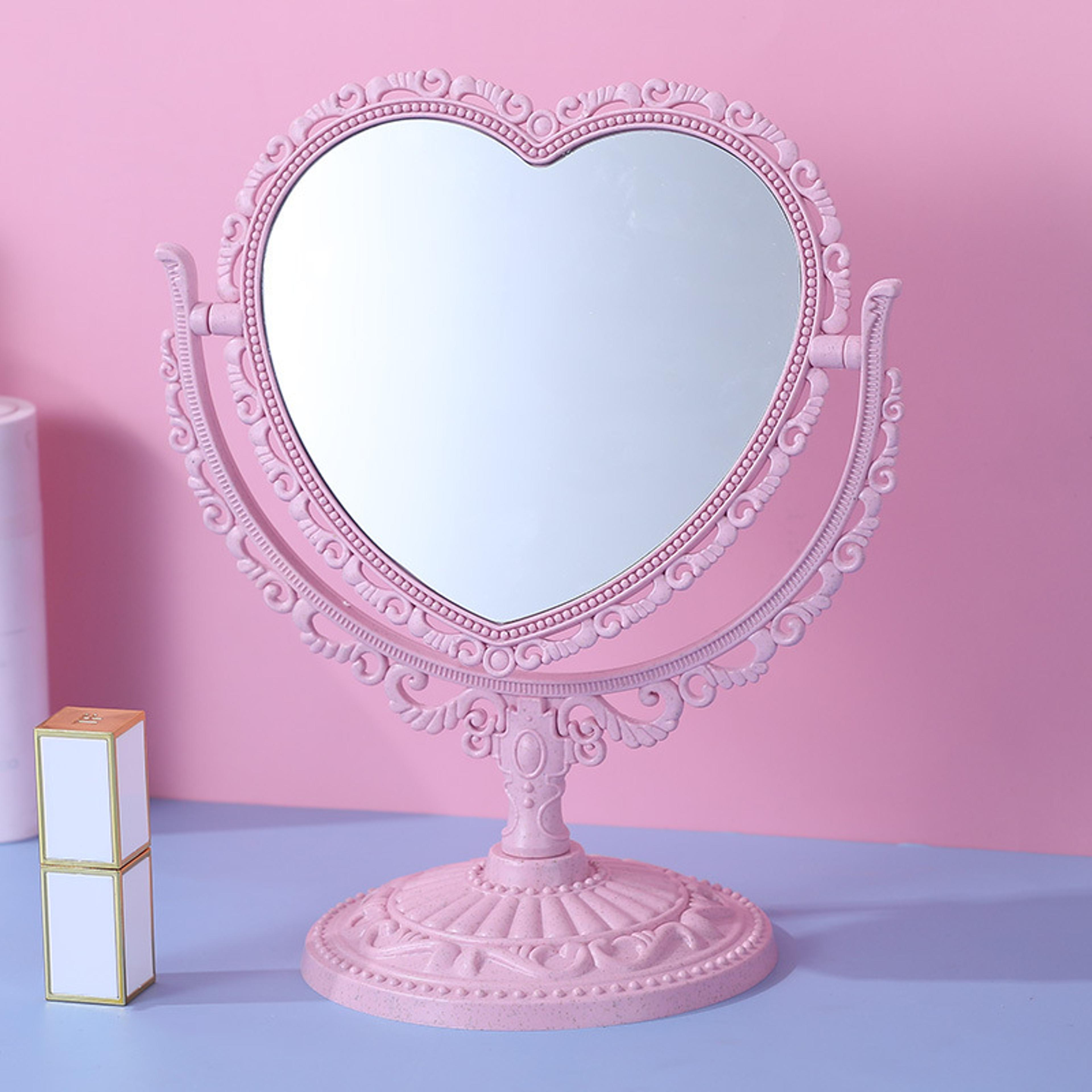 Style Retro DoubleSided Desktop Mirror Heart Circle Shape Vanity Mirror For Dorm Bedroom Countertop 1