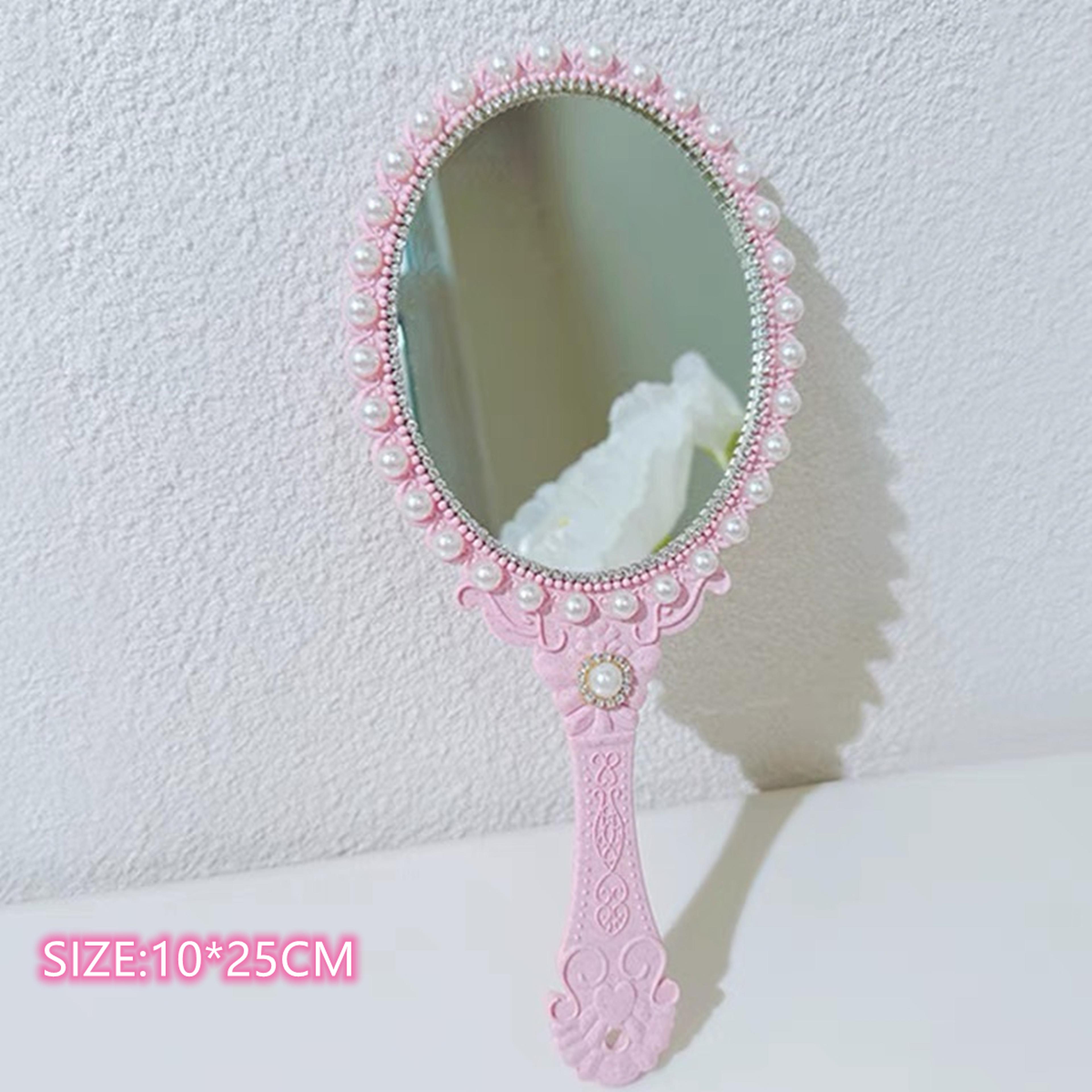 Simple Rotatable Makeup Mirror Heart Shaped Vanity Desktop Table Pink Travel Girl Gift 4