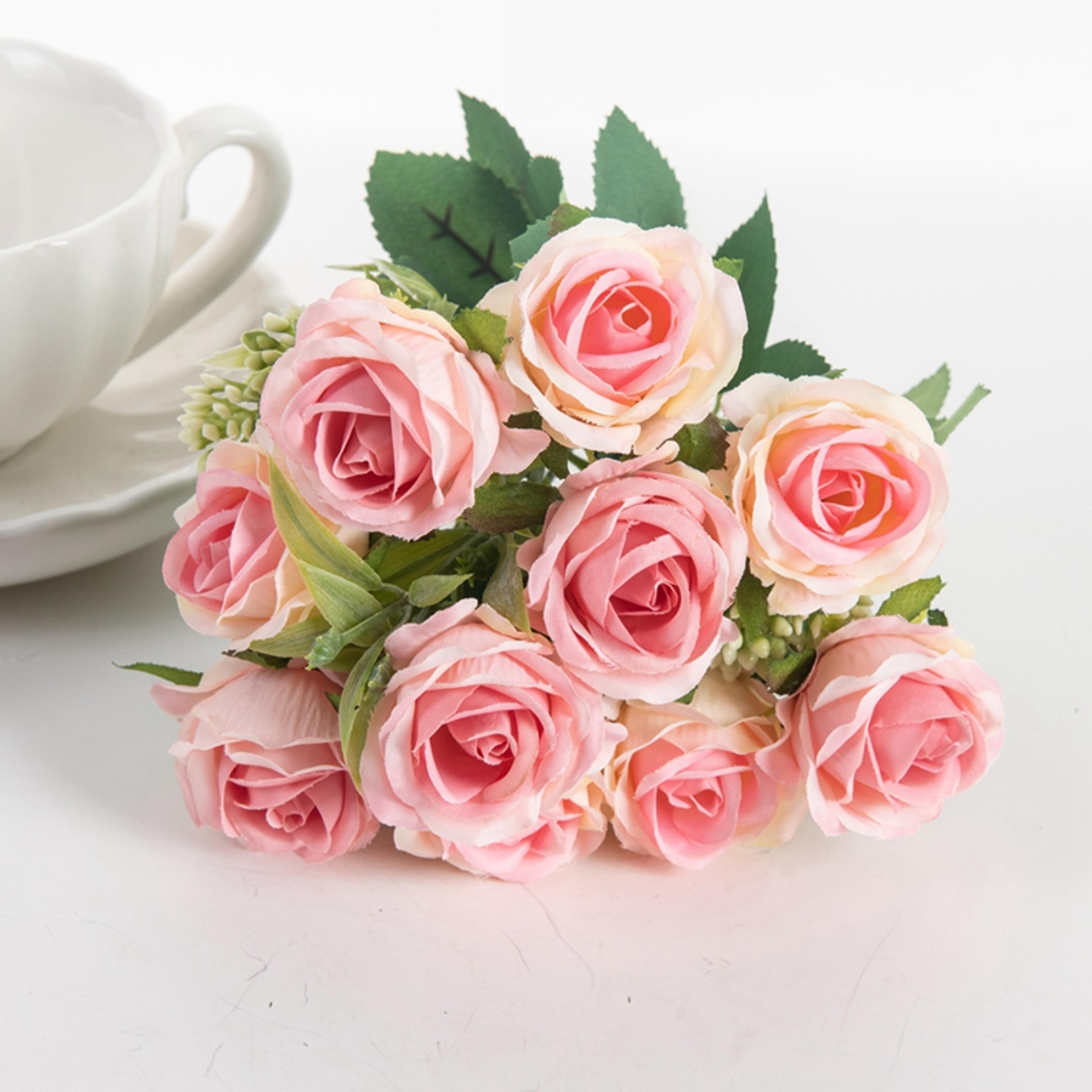 Head Silk White Artificial Rose Bundle For Garden Wedding Party Family Room Vase 8