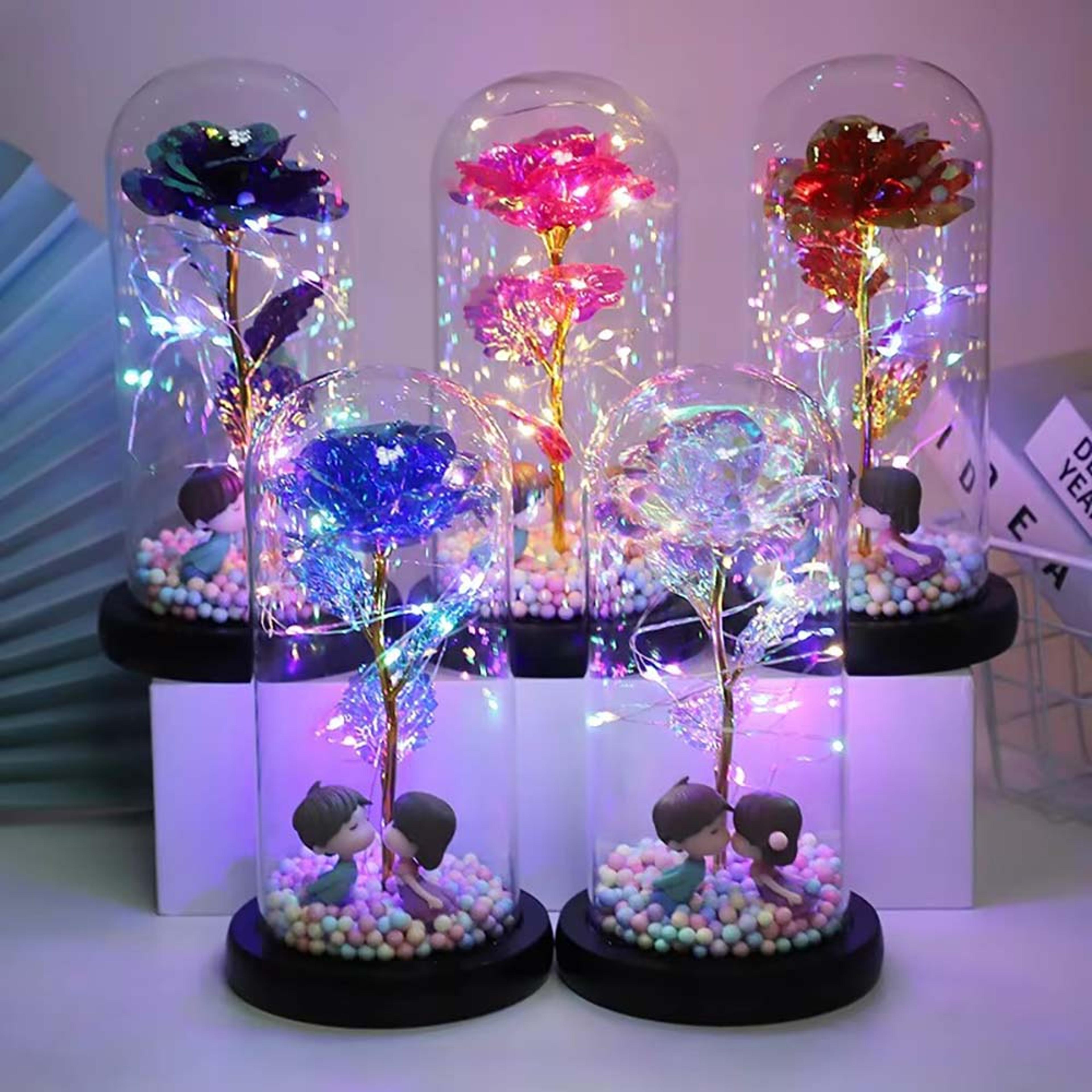 Rose Gifts For Mom Galaxy Glass Rose Forever Eternal Crystal Flower Light Up Rose In Glass Dome 3