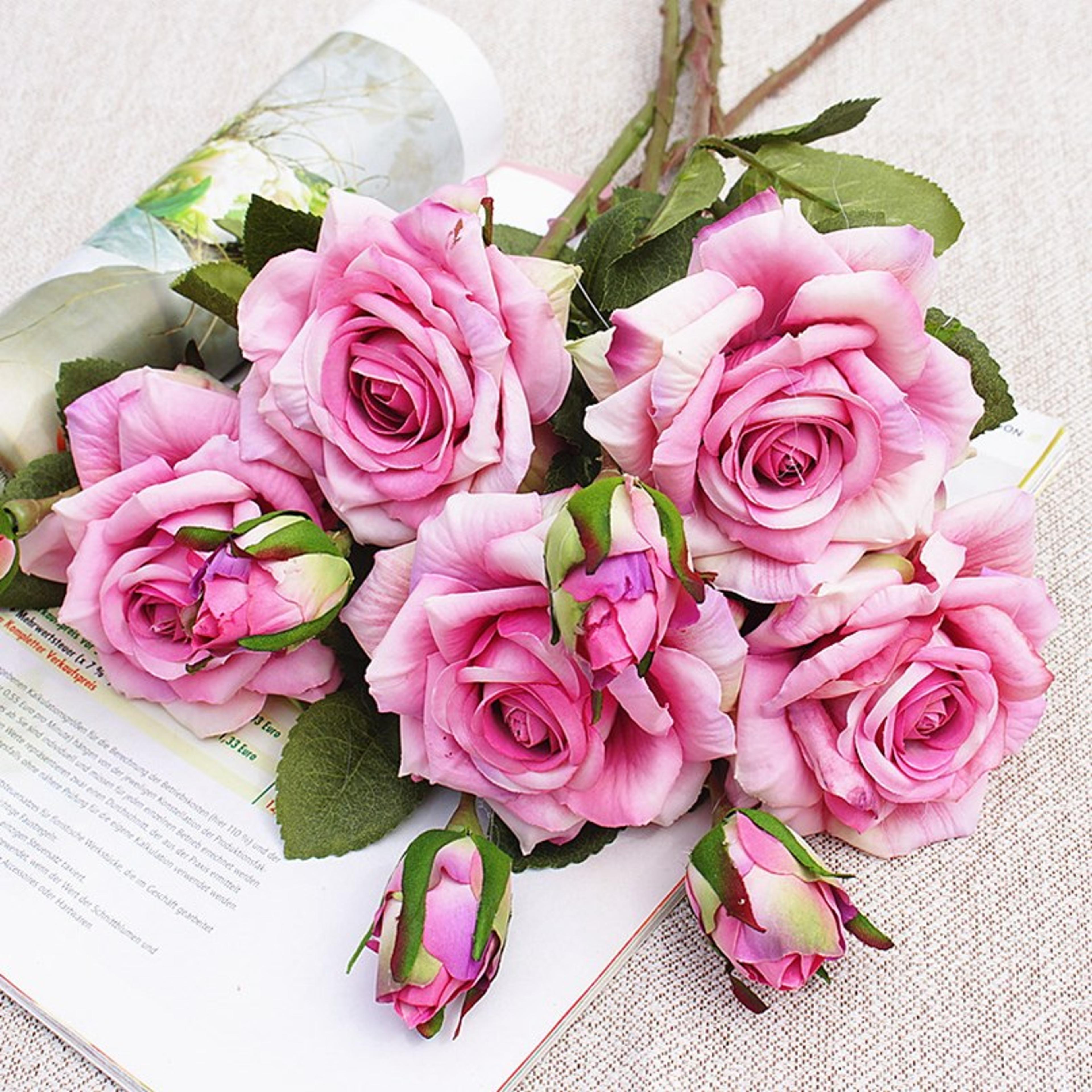 Artificial Silk Roses Big Beautiful Branch Vase Retro Wedding Decor Autumn Fake Flowers Home Room G 1