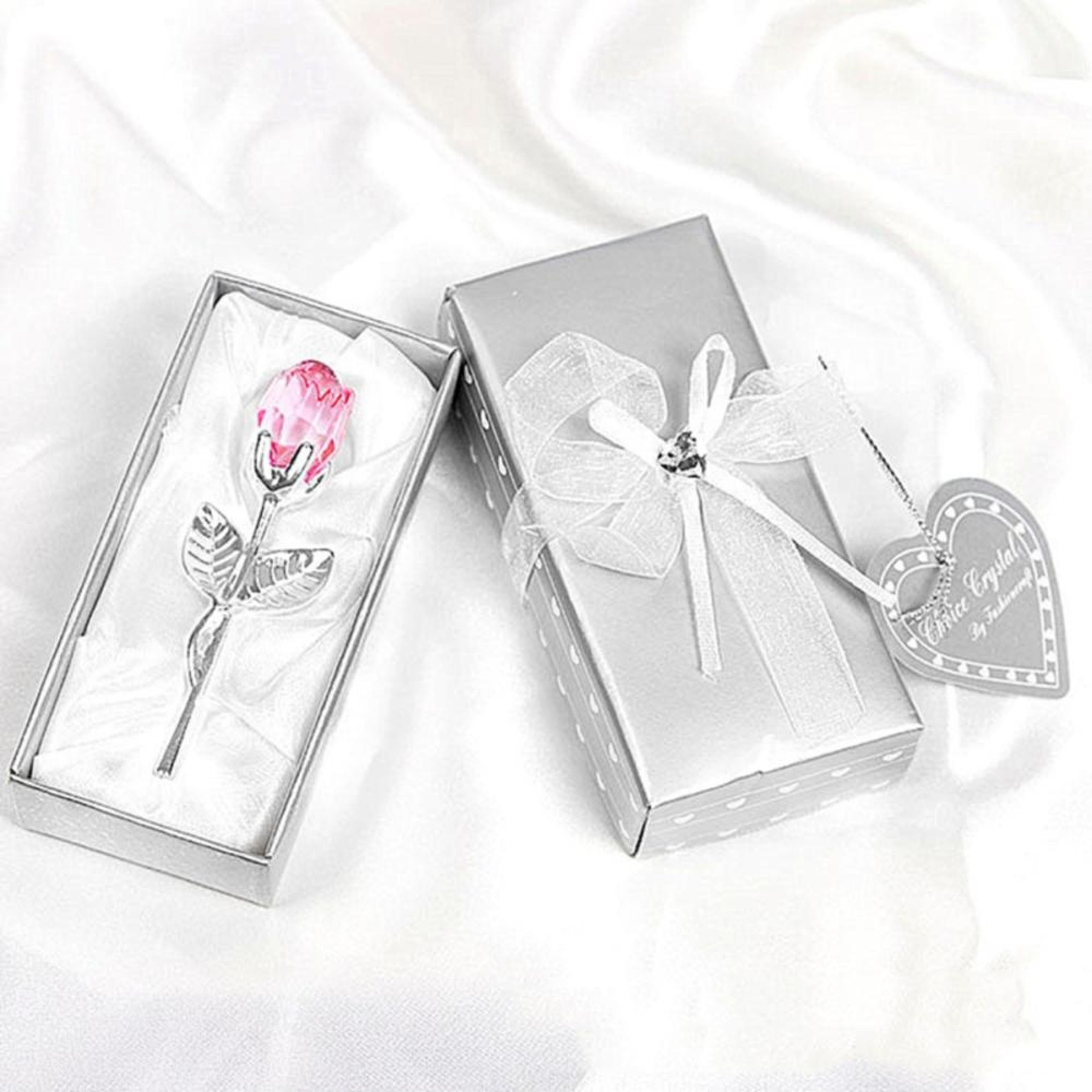 Crystal Glass Rose Valentines Day Gift Artificial Flower Silver Gold Rod Wedding Gifts For Guest Gi 11