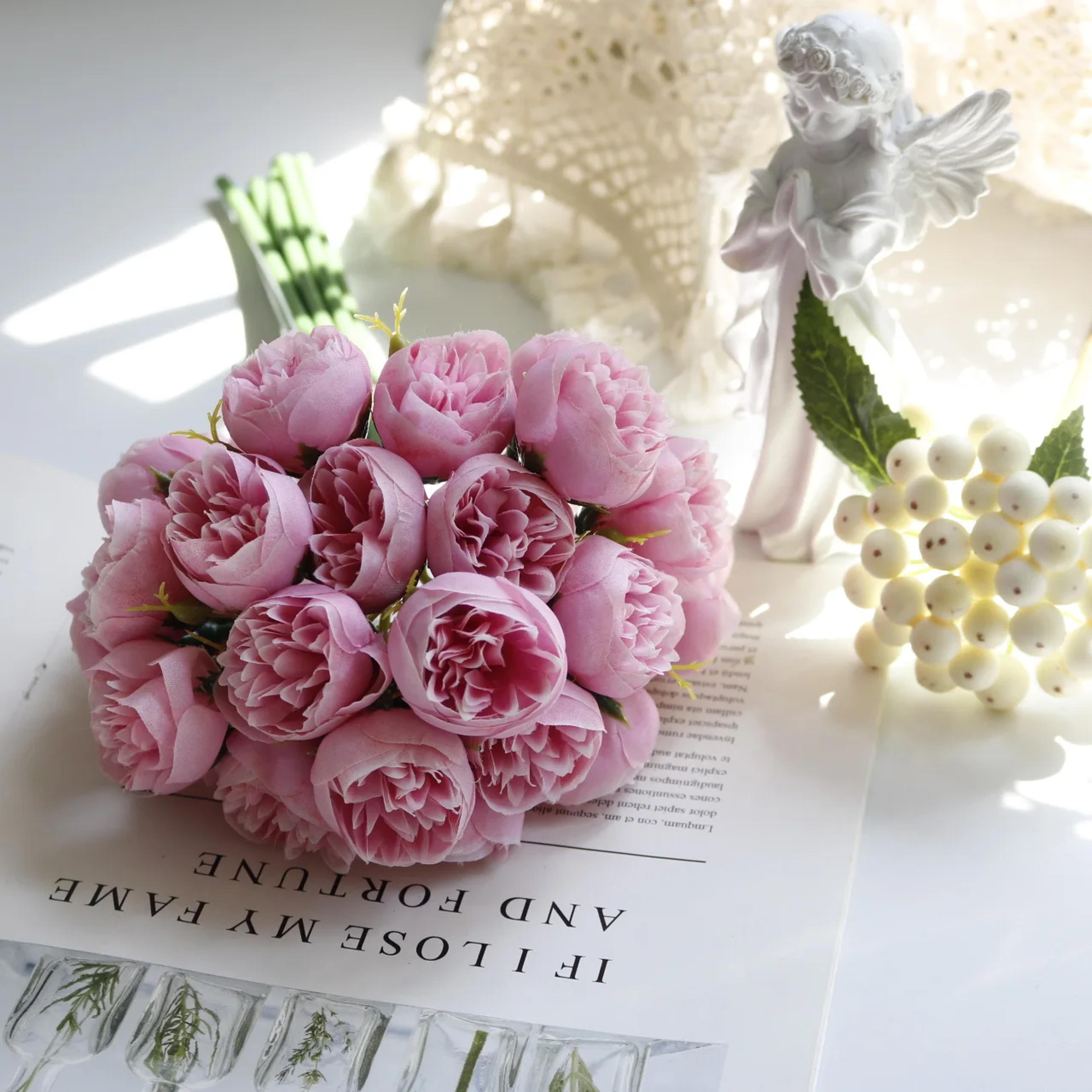 Artificial Silk Rose Pink Peony Bouquet Heads Fake Flowers For Home Table Vase Wedding Decor 2
