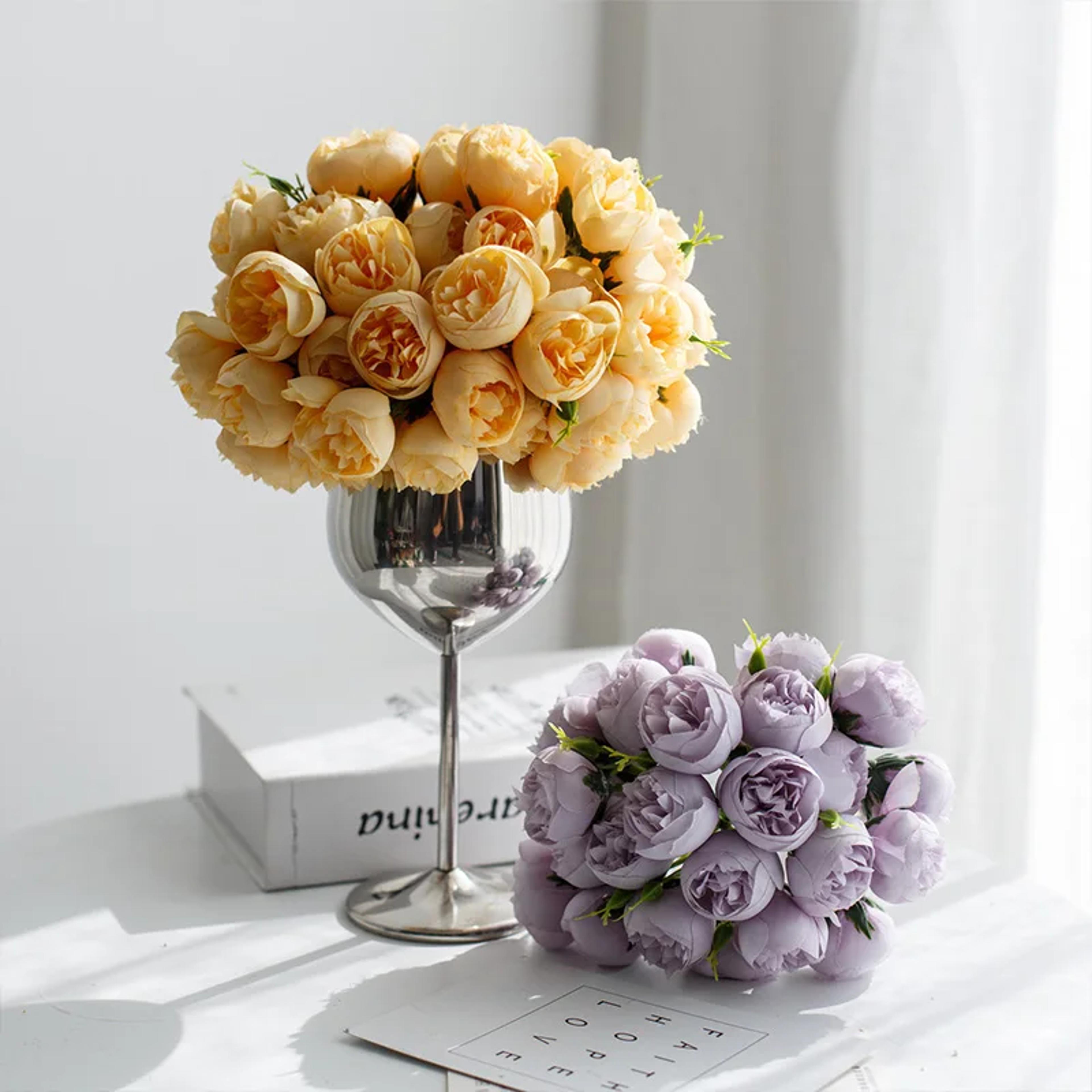 Artificial Silk Rose Pink Peony Bouquet Heads Fake Flowers For Home Table Vase Wedding Decor 3