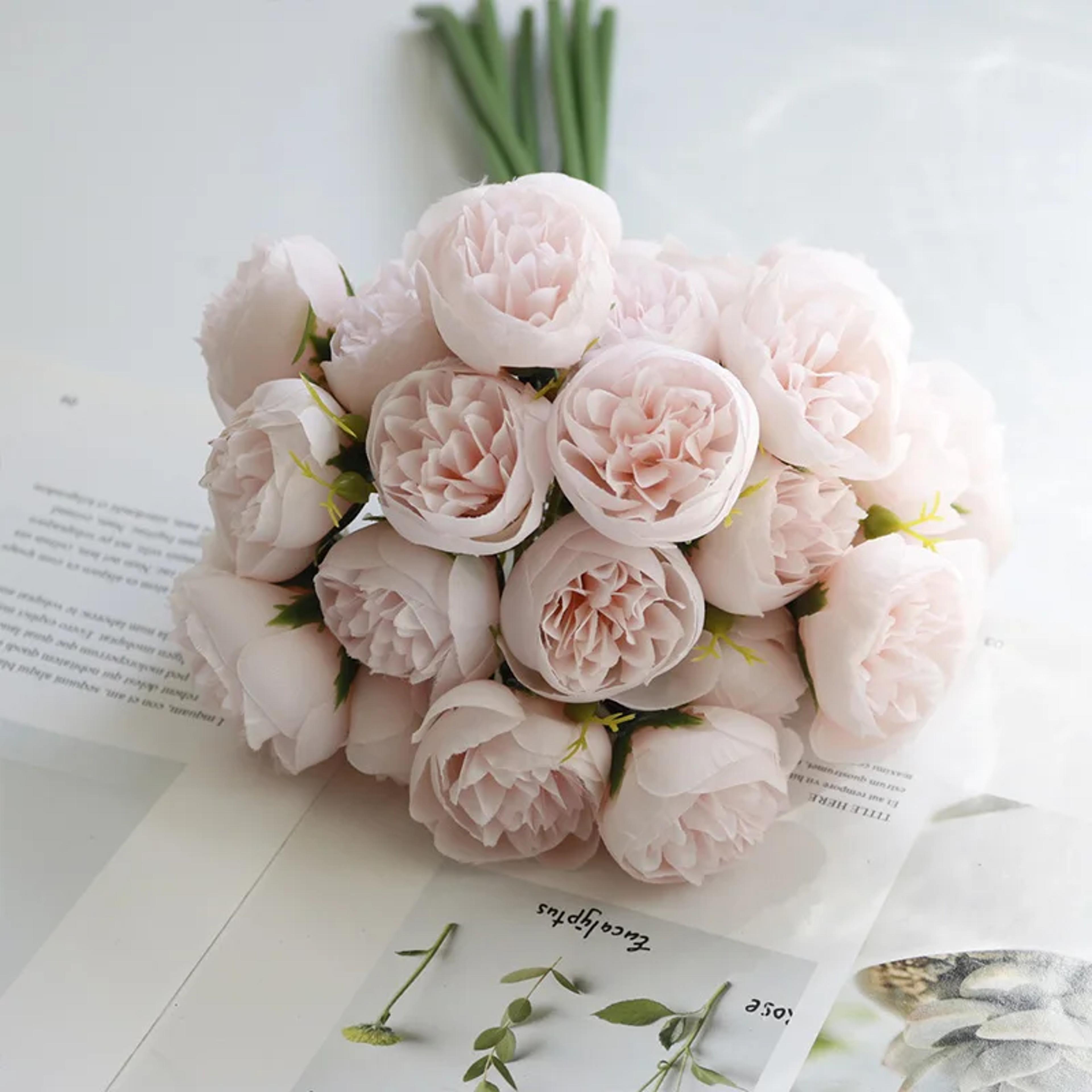 Artificial Silk Rose Pink Peony Bouquet Heads Fake Flowers For Home Table Vase Wedding Decor 6
