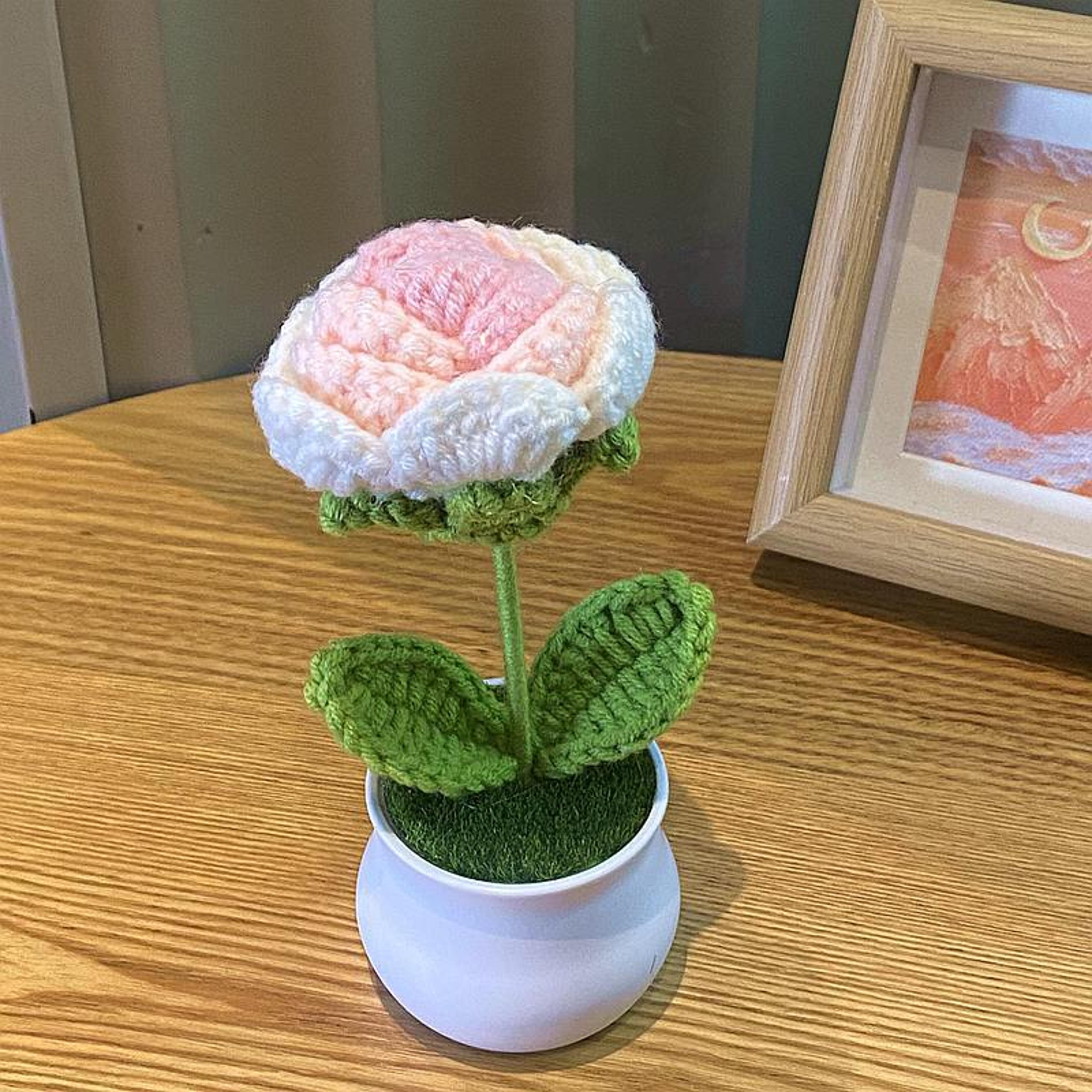 Handwoven DIY Mini Rose Potted Flower Woolen Thread Finished Home Decor For Office And Desktop 5
