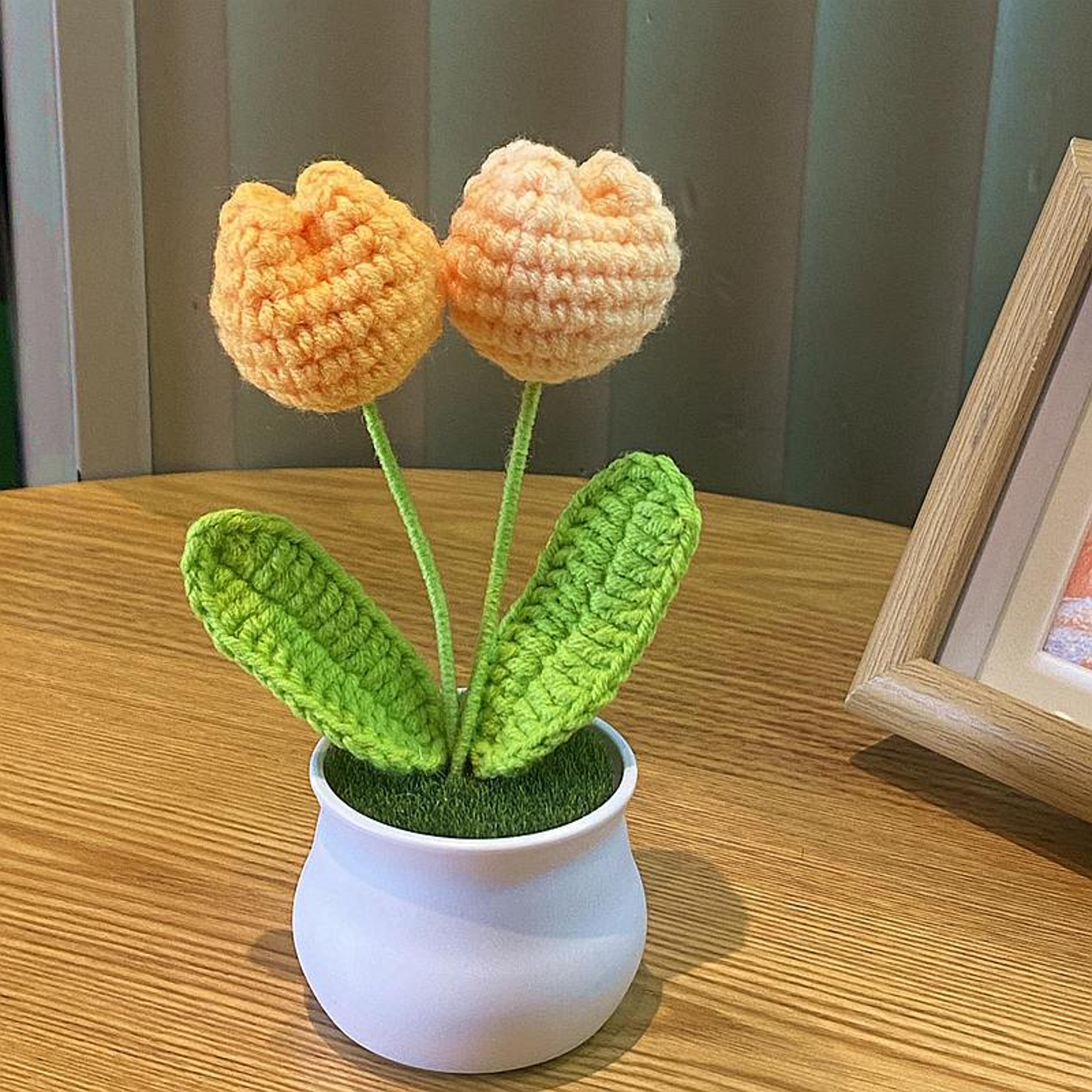 Handwoven DIY Mini Rose Potted Flower Woolen Thread Finished Home Decor For Office And Desktop 6