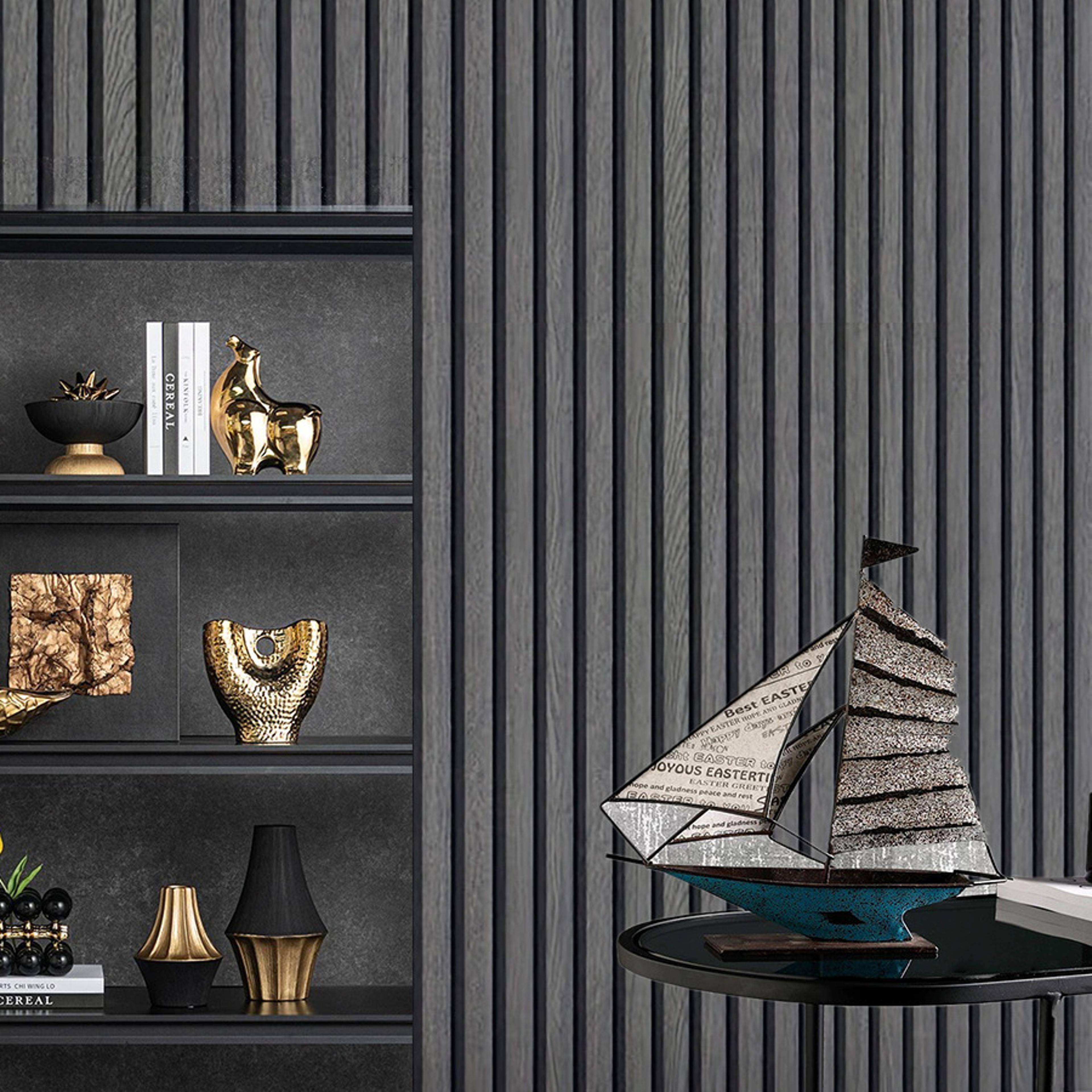 Waterproof SelfAdhesive New Black And Gray Grille Wood Grain Wallpaper Stylish Background Wall Pape 4