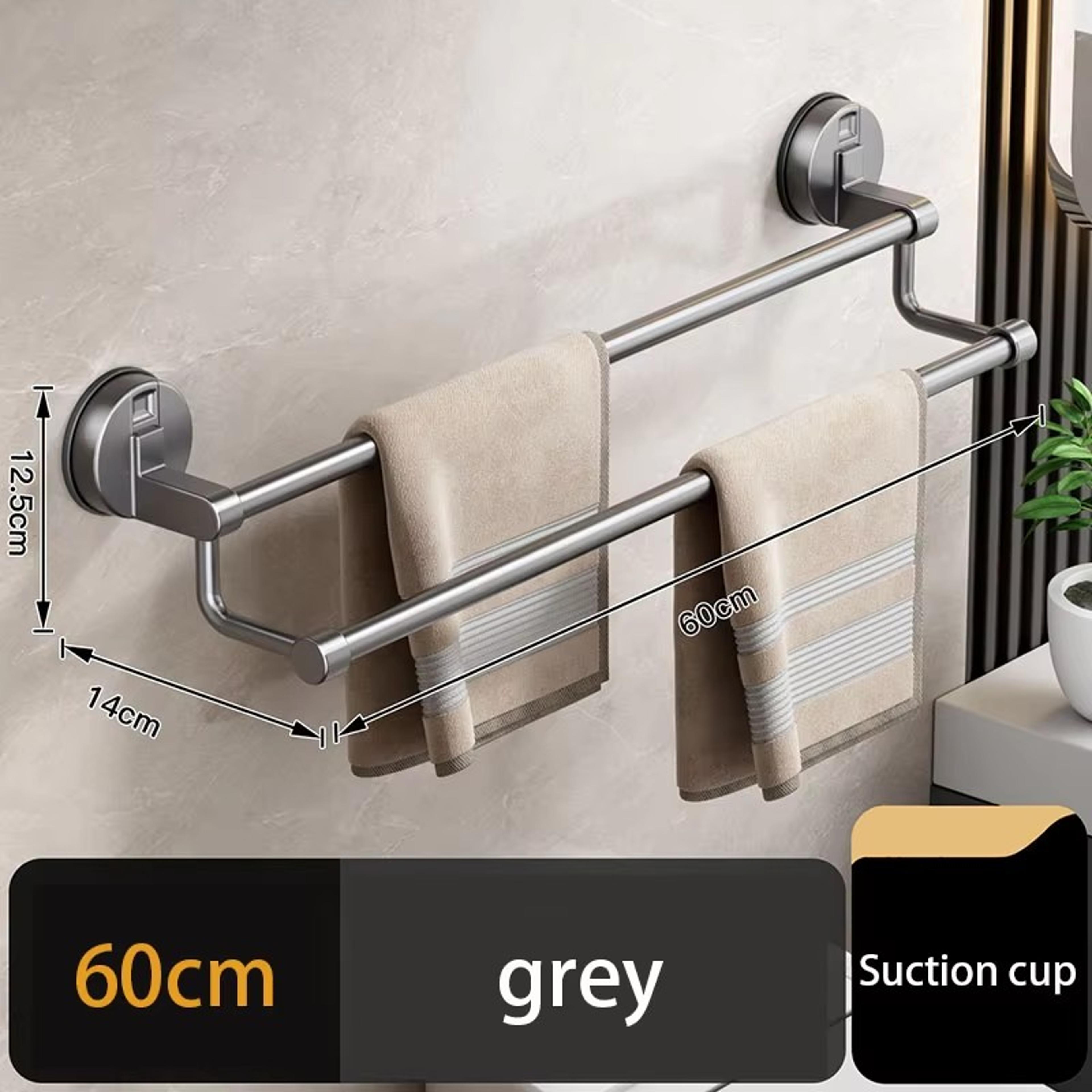 Punchfree Aluminum Double Rod Towel Shelf Bathroom Hanging Towel Slipper Storage Rack 7