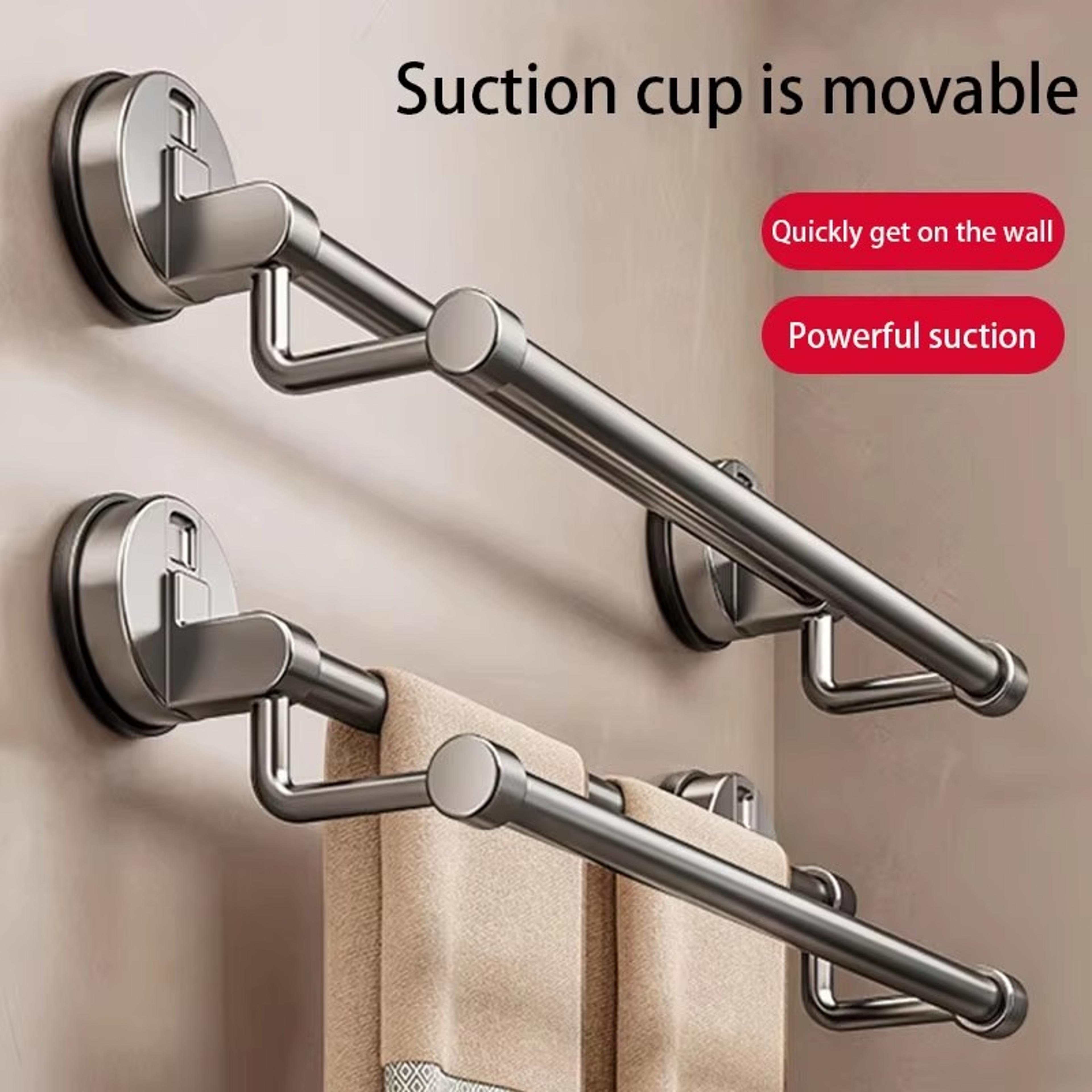 Bathroom Space Aluminum Double Rod Towel Rack Punchfree Storage Shelf 4
