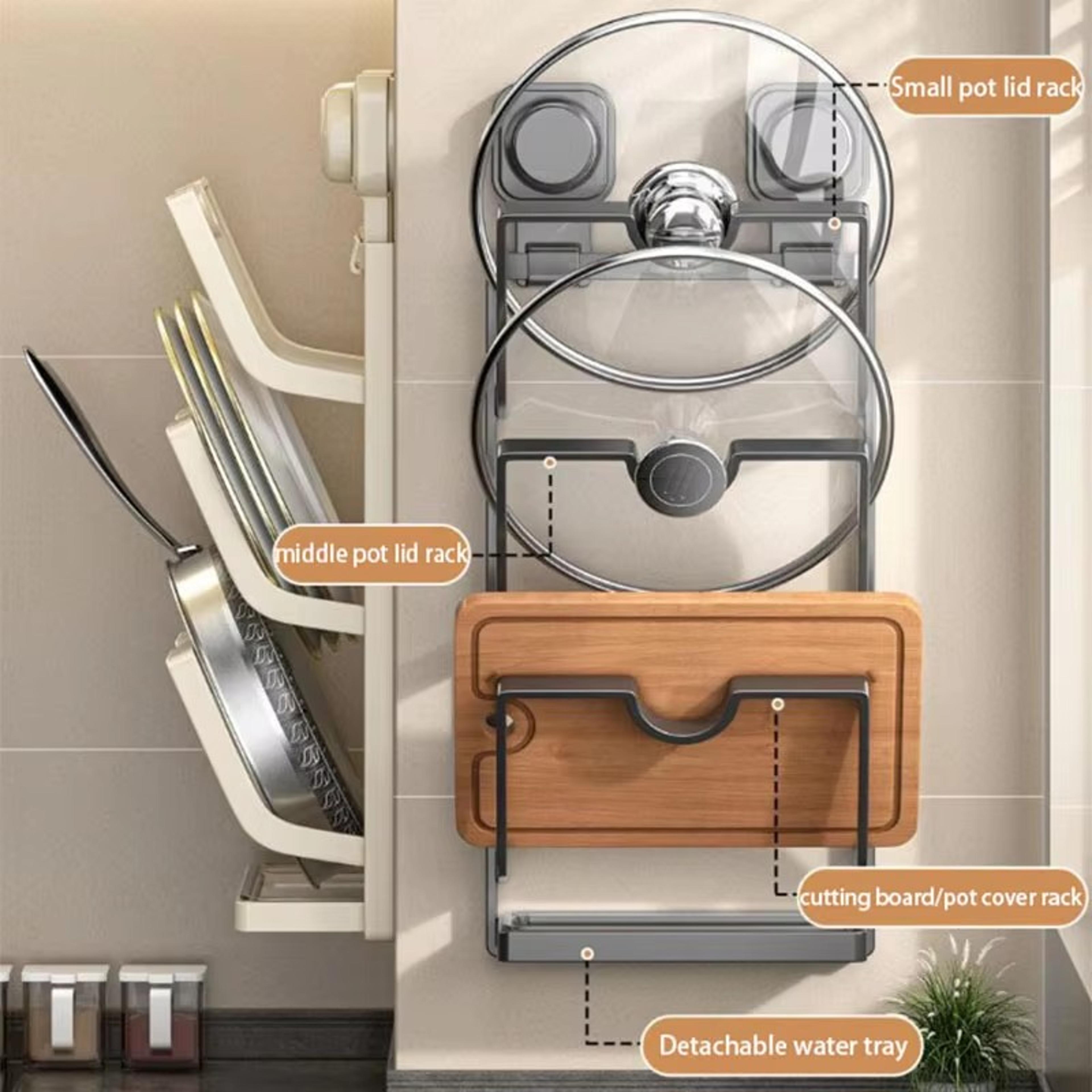 Suction Cup Cutting Board Rack Wallmounted Pot Lid Rack Kitchen Storage Shelf Punchfree 2